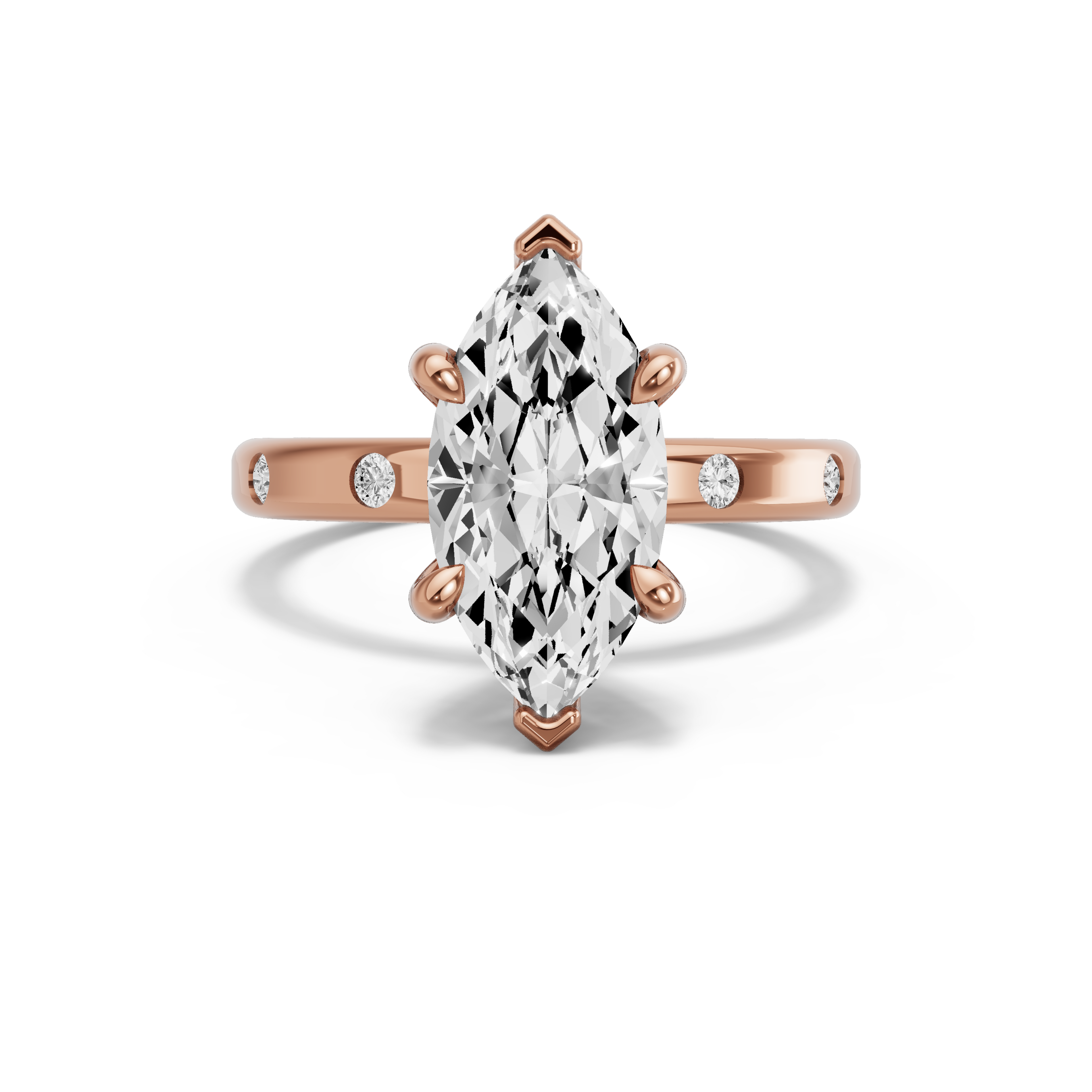 Image for Marquise Six Prong Ring with Sleek Accent band in 14K Rose Gold