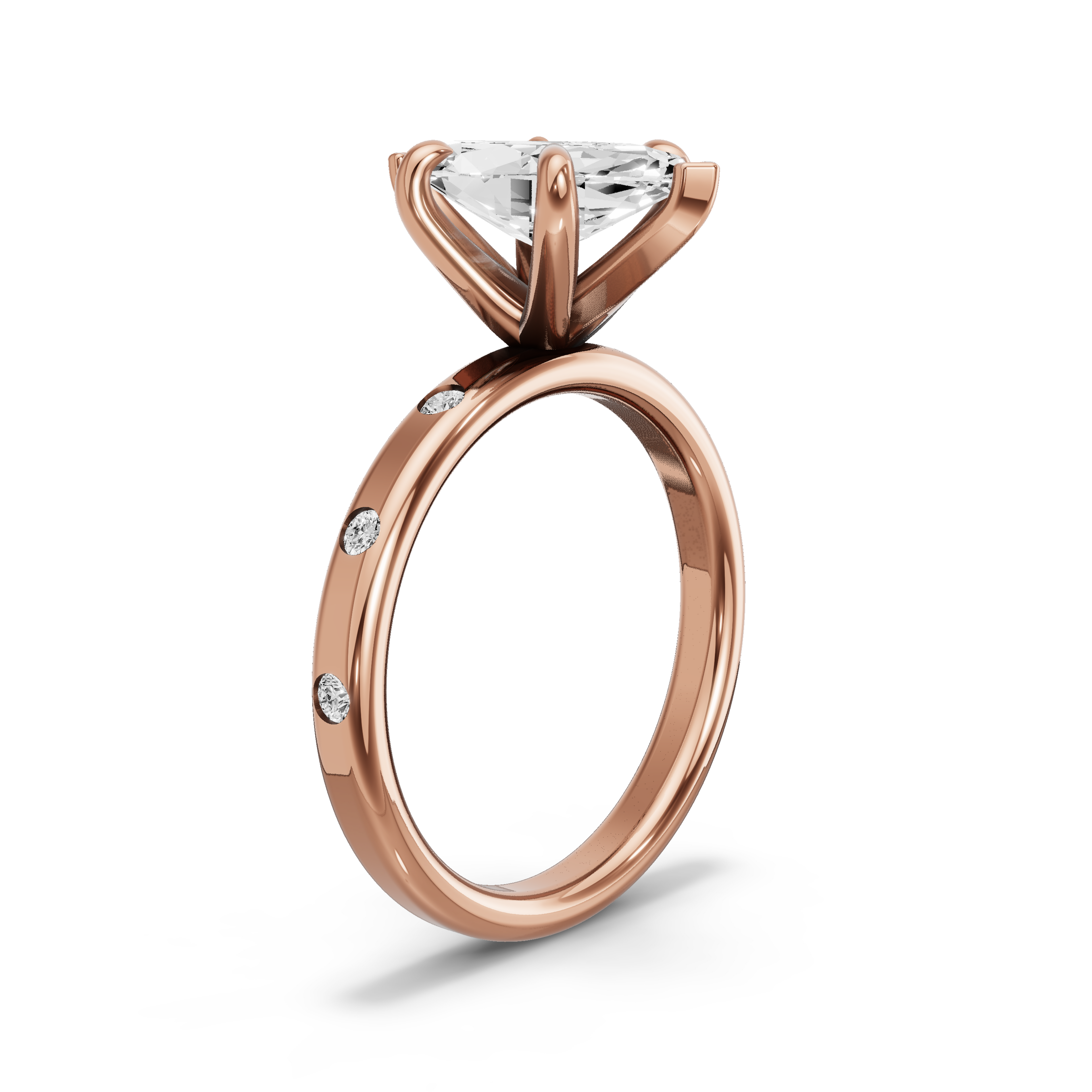 Image for Marquise Six Prong Ring with Sleek Accent band in 14K Rose Gold