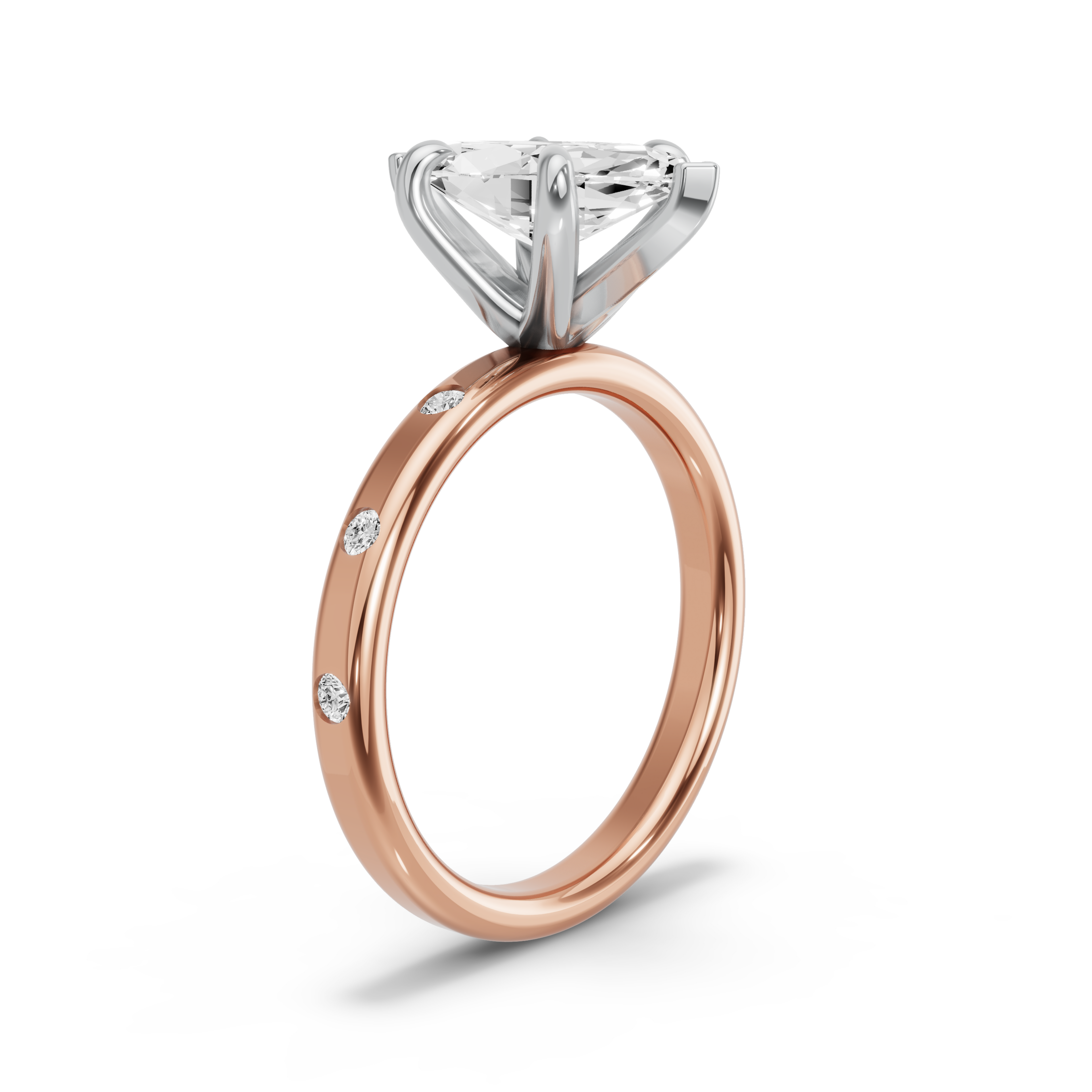 Image for Marquise Six Prong Ring with Sleek Accent band in 18K Two Tone Rose Gold