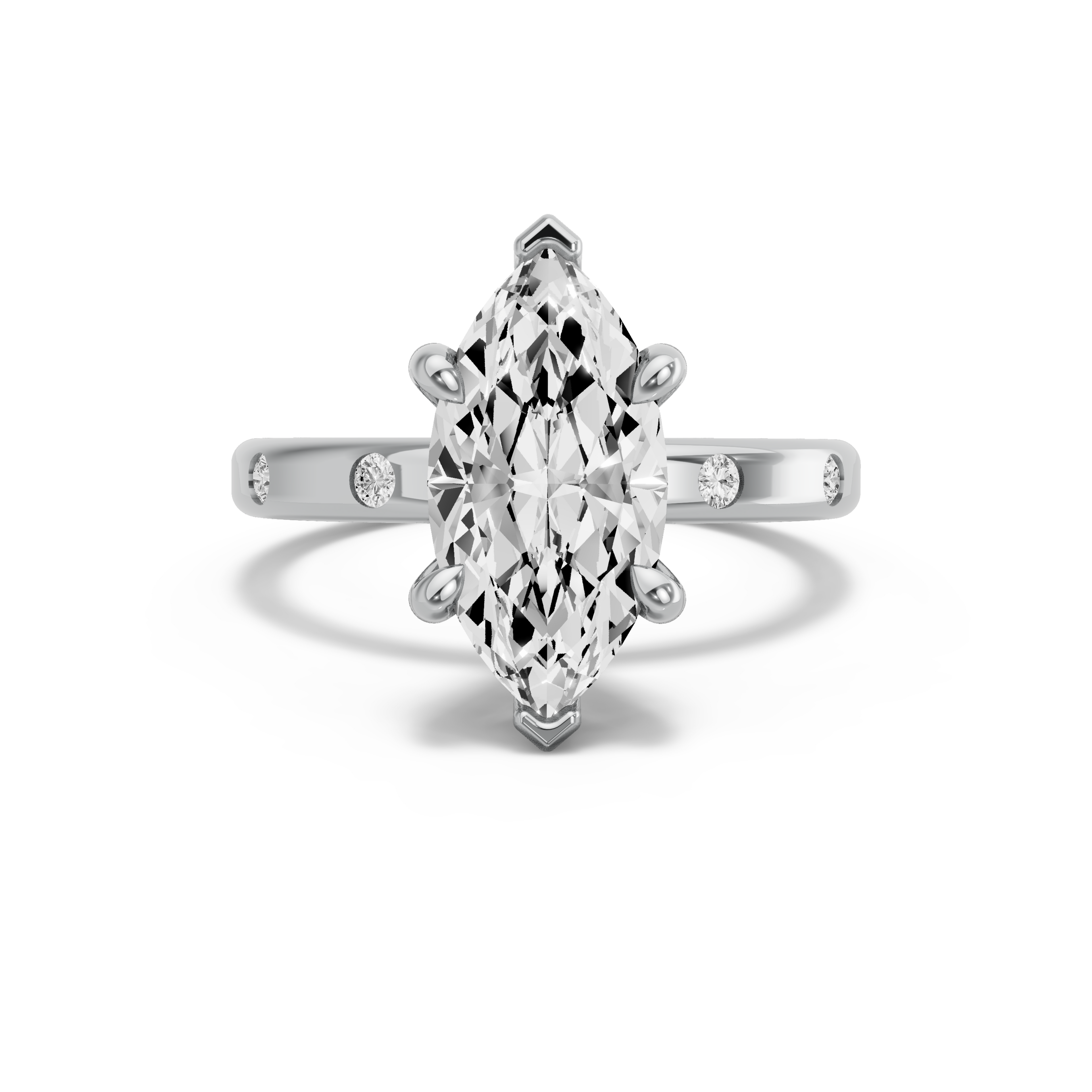 Image for Marquise Six Prong Ring with Sleek Accent band in 10K White Gold