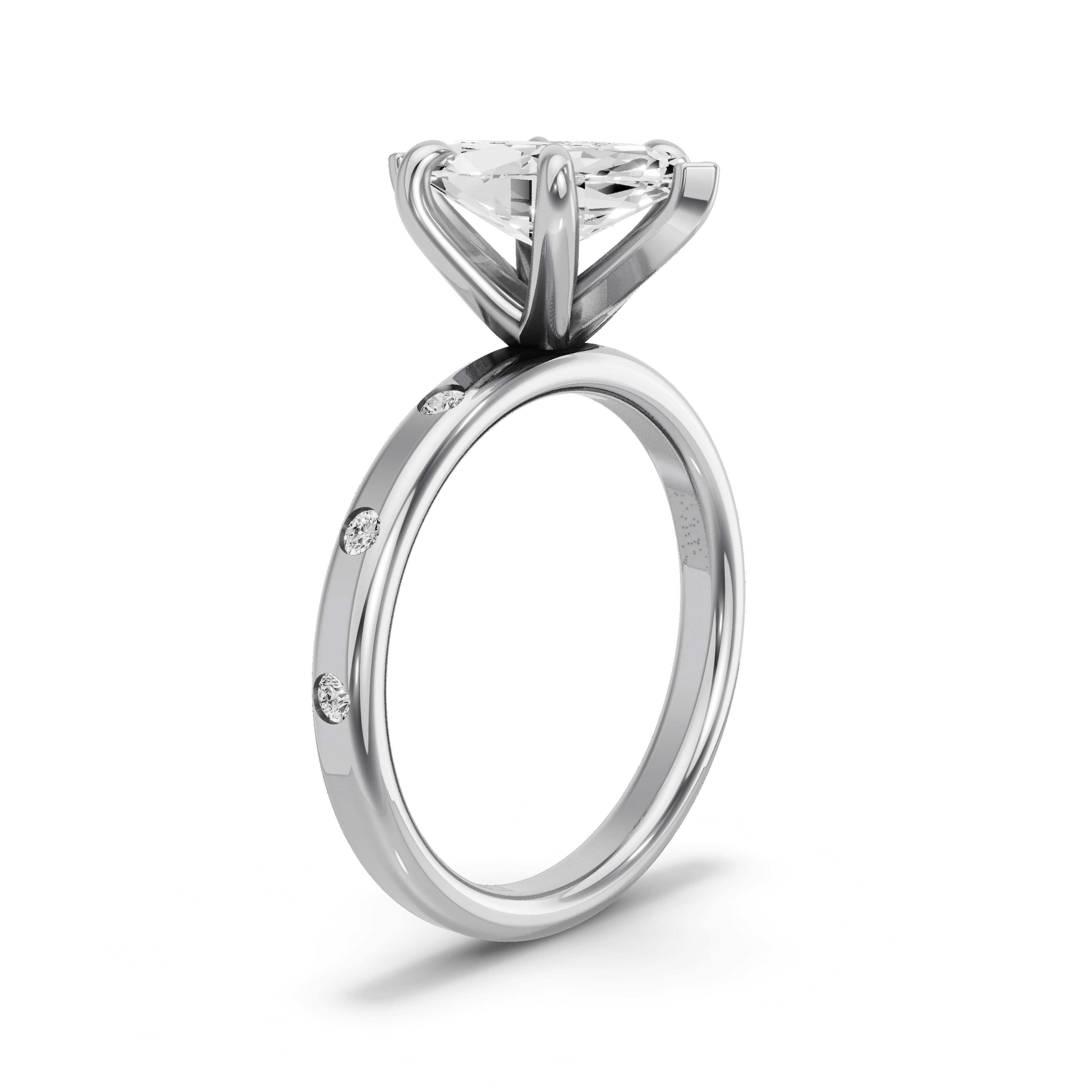 Image for Marquise Six Prong Ring with Sleek Accent band in 950 Platinum