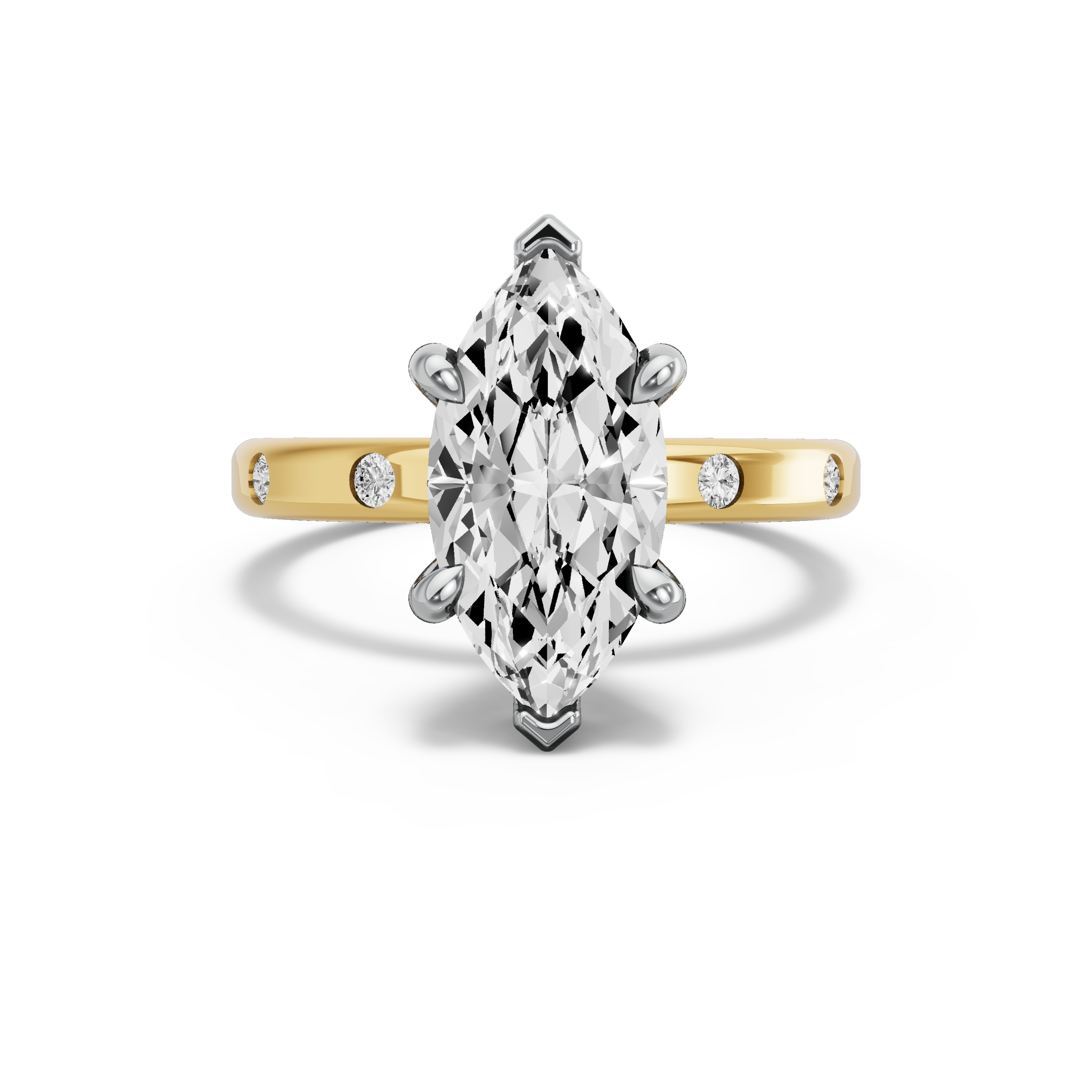 Image for Marquise Six Prong Ring with Sleek Accent band in 10K Two Tone Yellow Gold