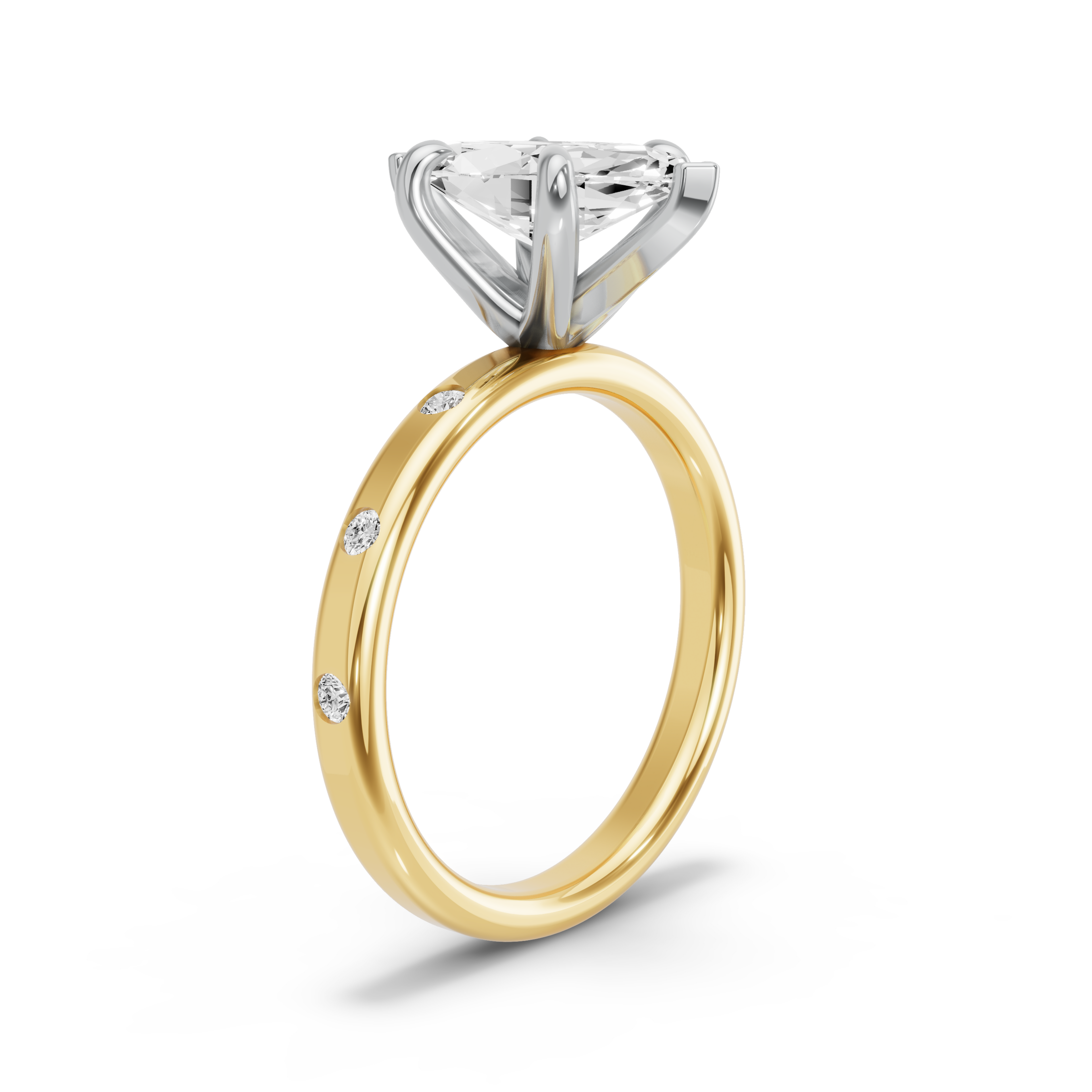 Image for Marquise Six Prong Ring with Sleek Accent band in 14K Two Tone Yellow Gold