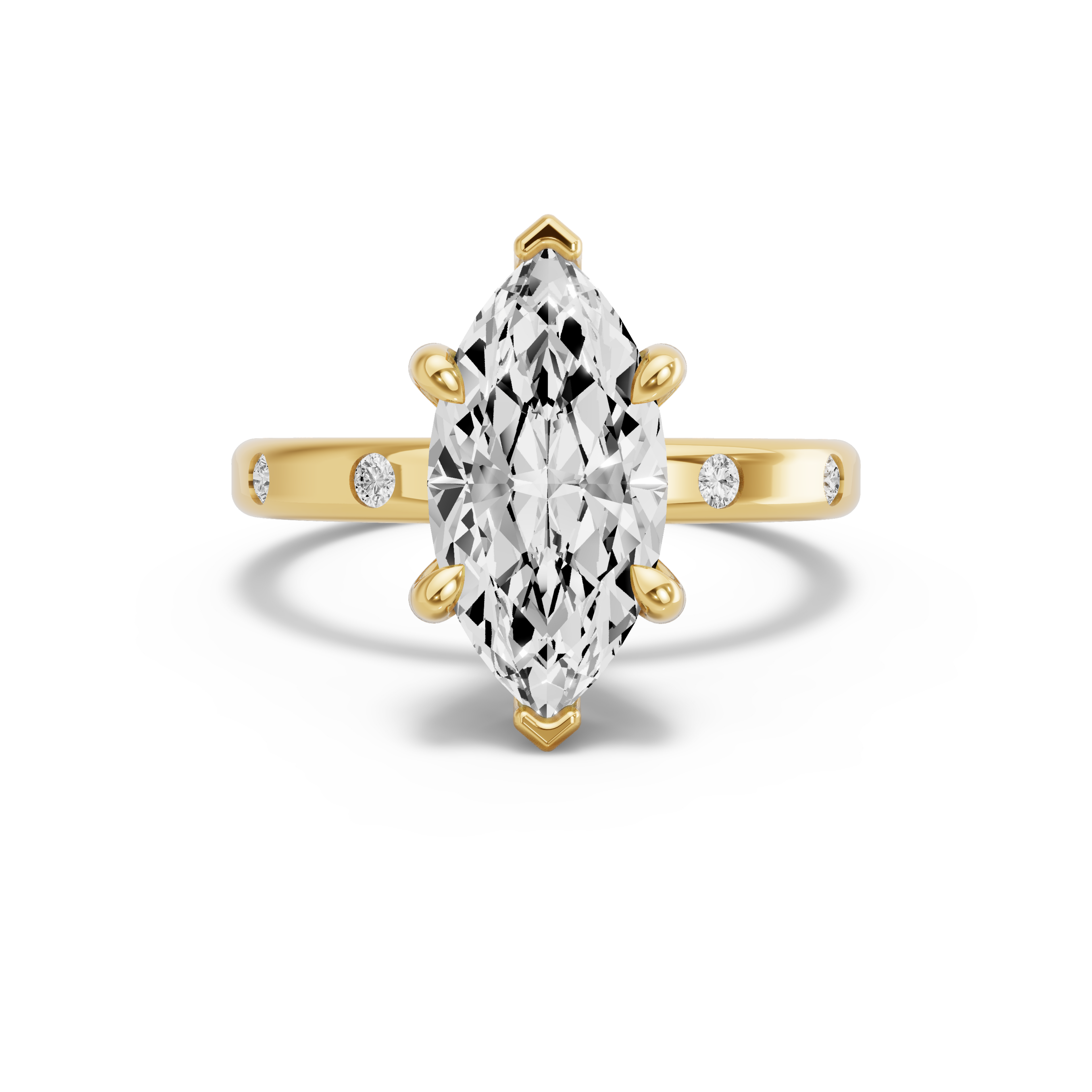 Image for Marquise Six Prong Ring with Sleek Accent band in 14K Yellow Gold