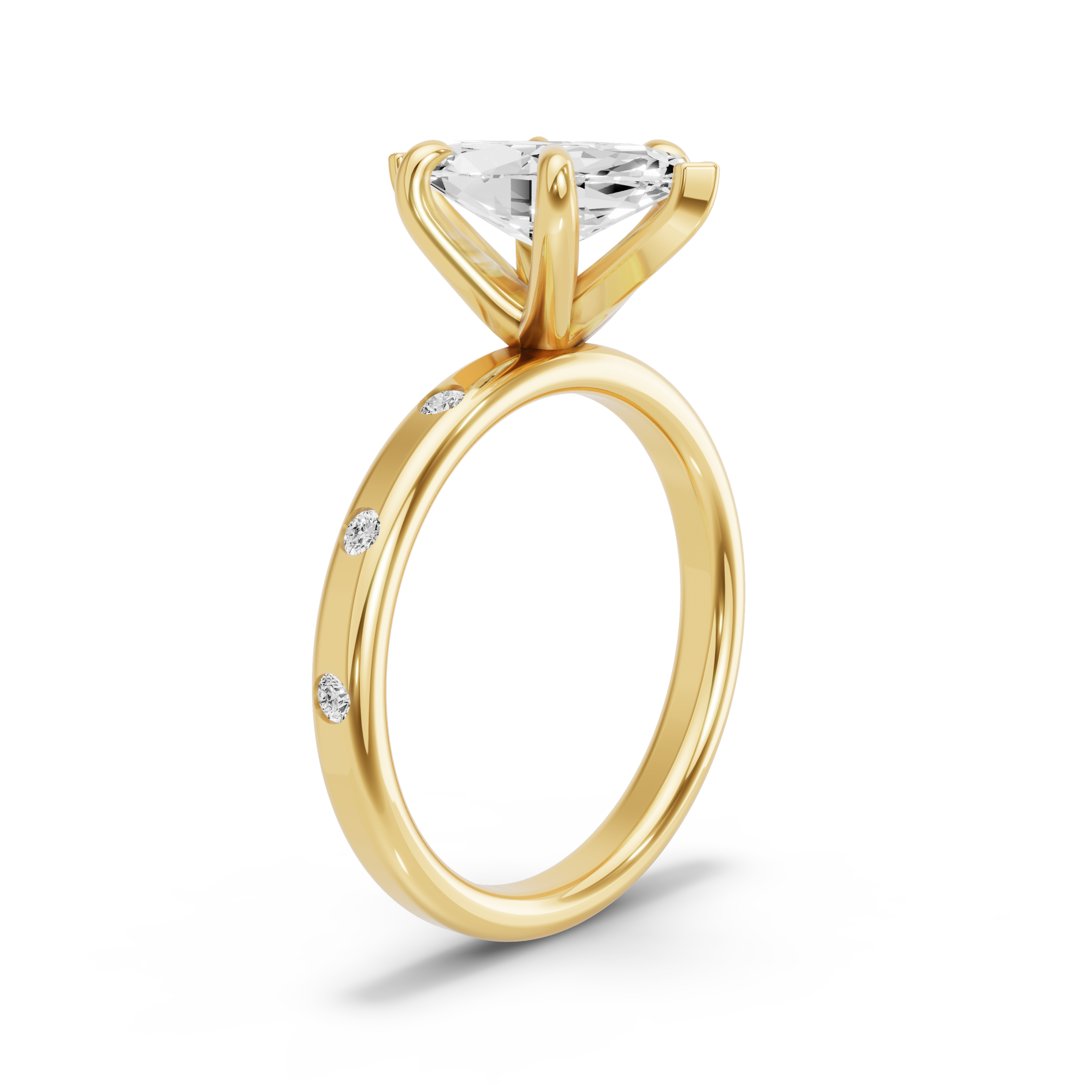 Image for Marquise Six Prong Ring with Sleek Accent band in 18K Yellow Gold