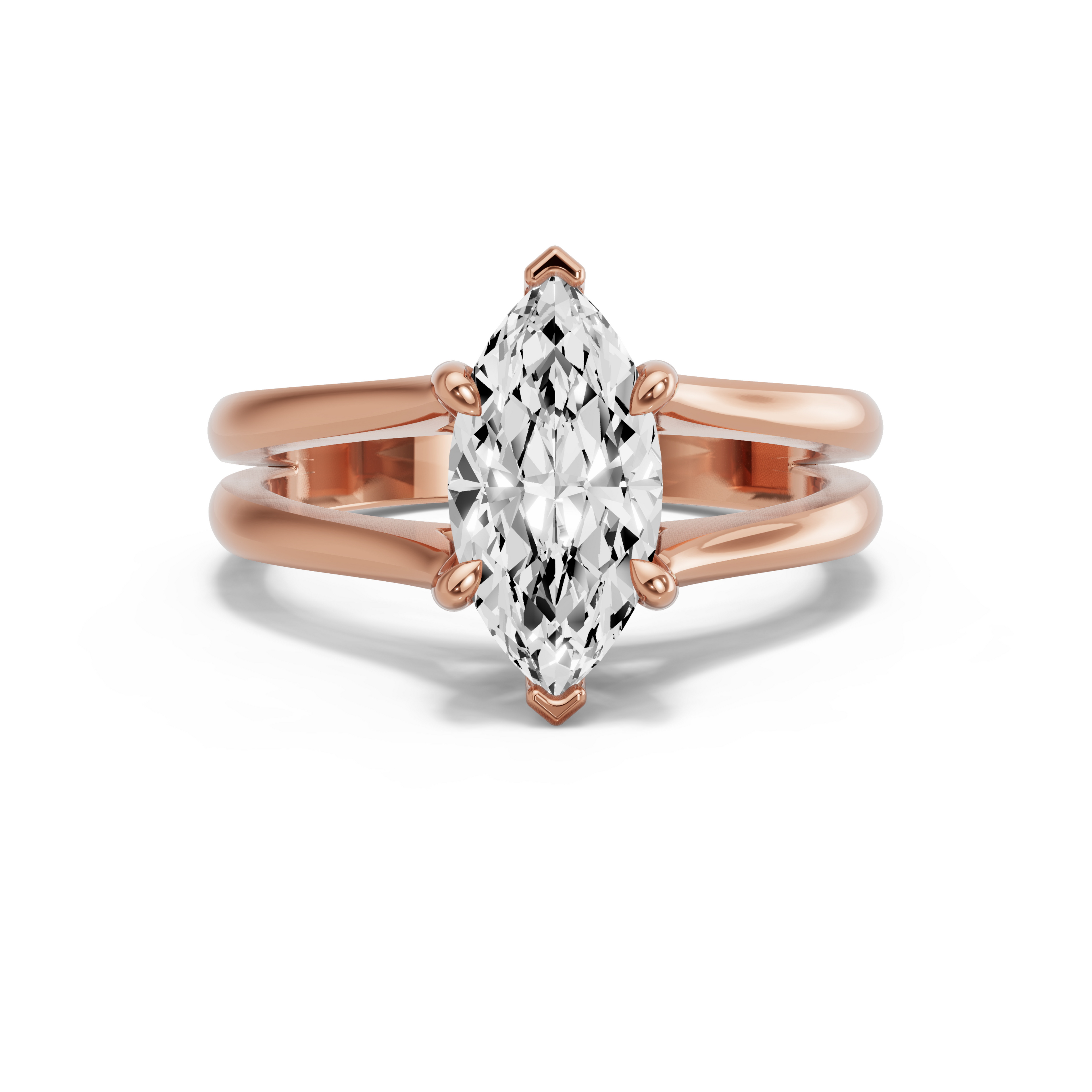 Image for Marquise Six Prong Ring with Split Ring Solitaire band in 10K Rose Gold
