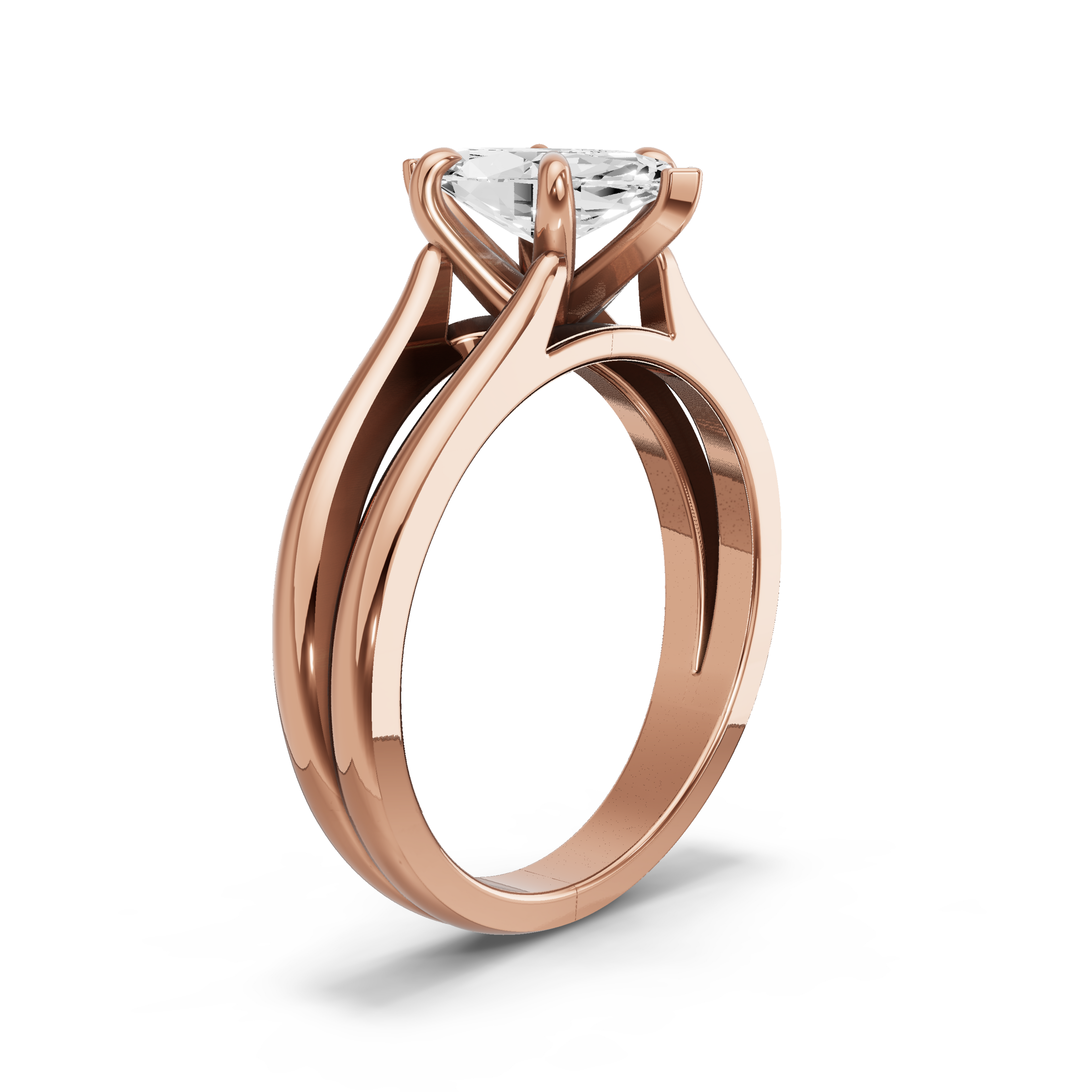 Image for Marquise Six Prong Ring with Split Ring Solitaire band in 14K Rose Gold
