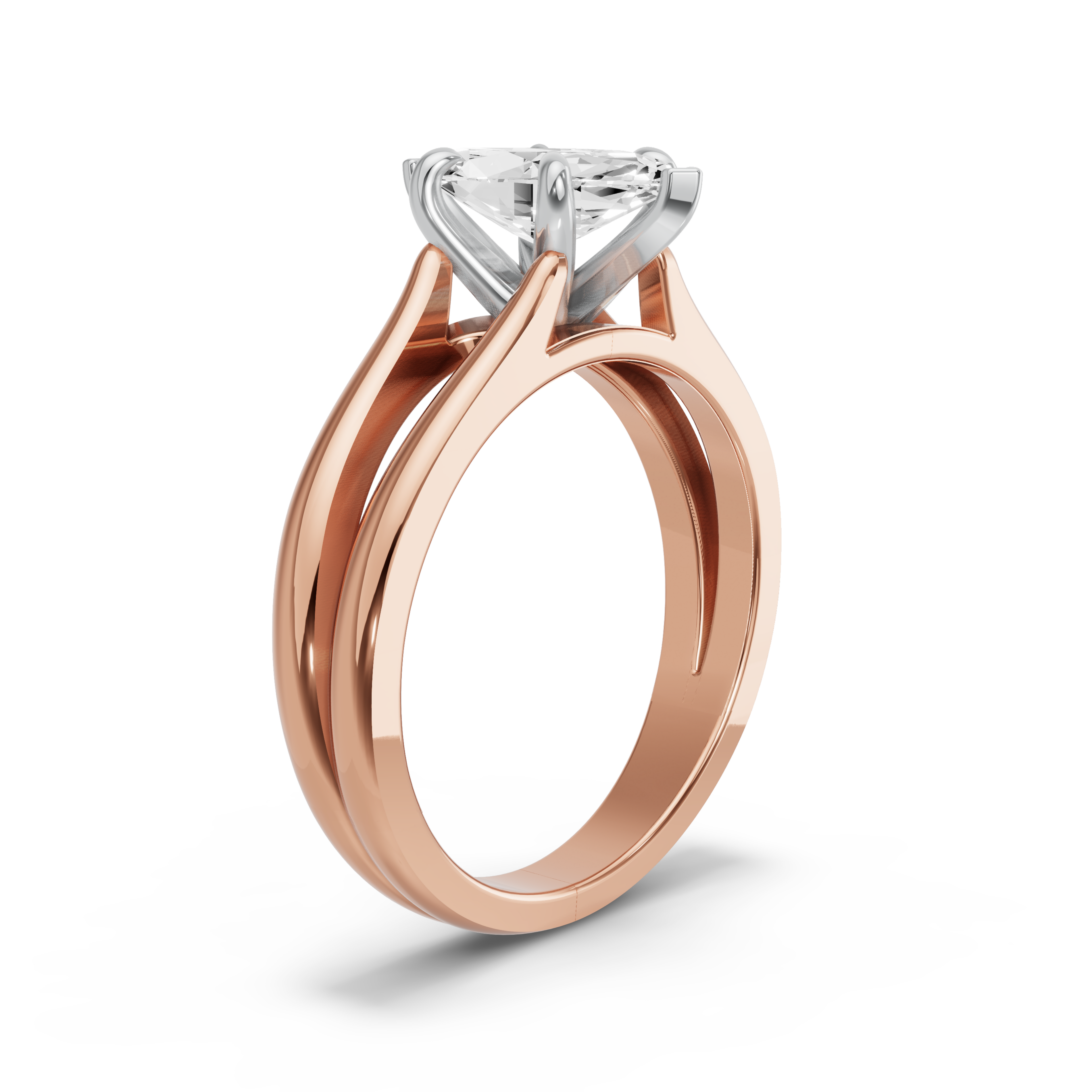 Image for Marquise Six Prong Ring with Split Ring Solitaire band in 10K Two Tone Rose Gold