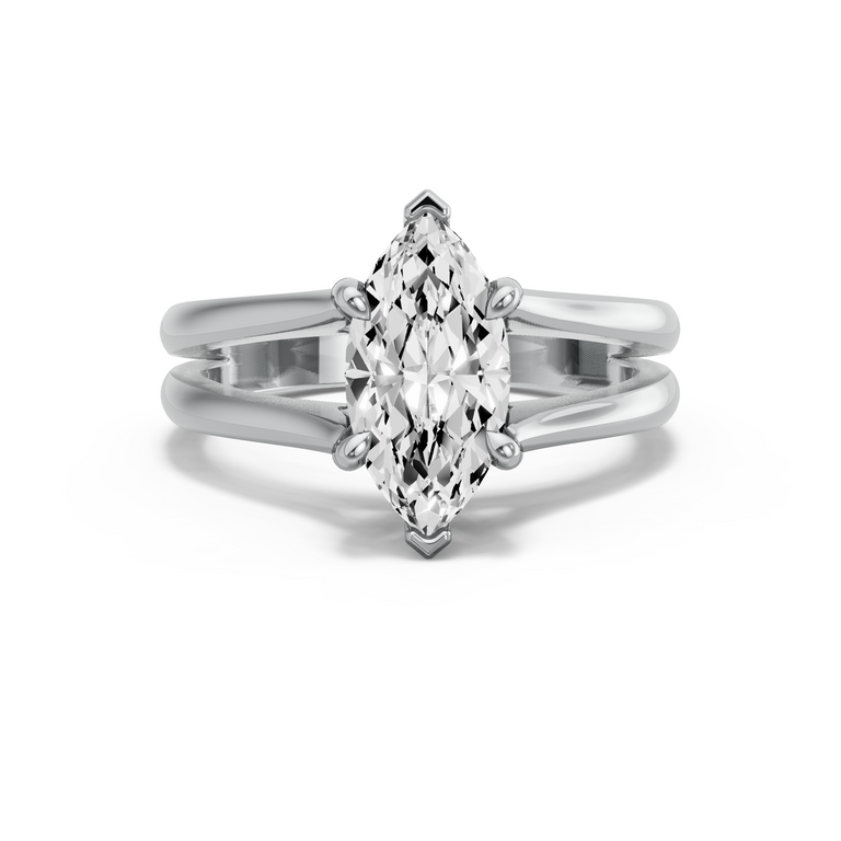 Image for Marquise Six Prong Ring with Split Ring Solitaire band in 950 Platinum