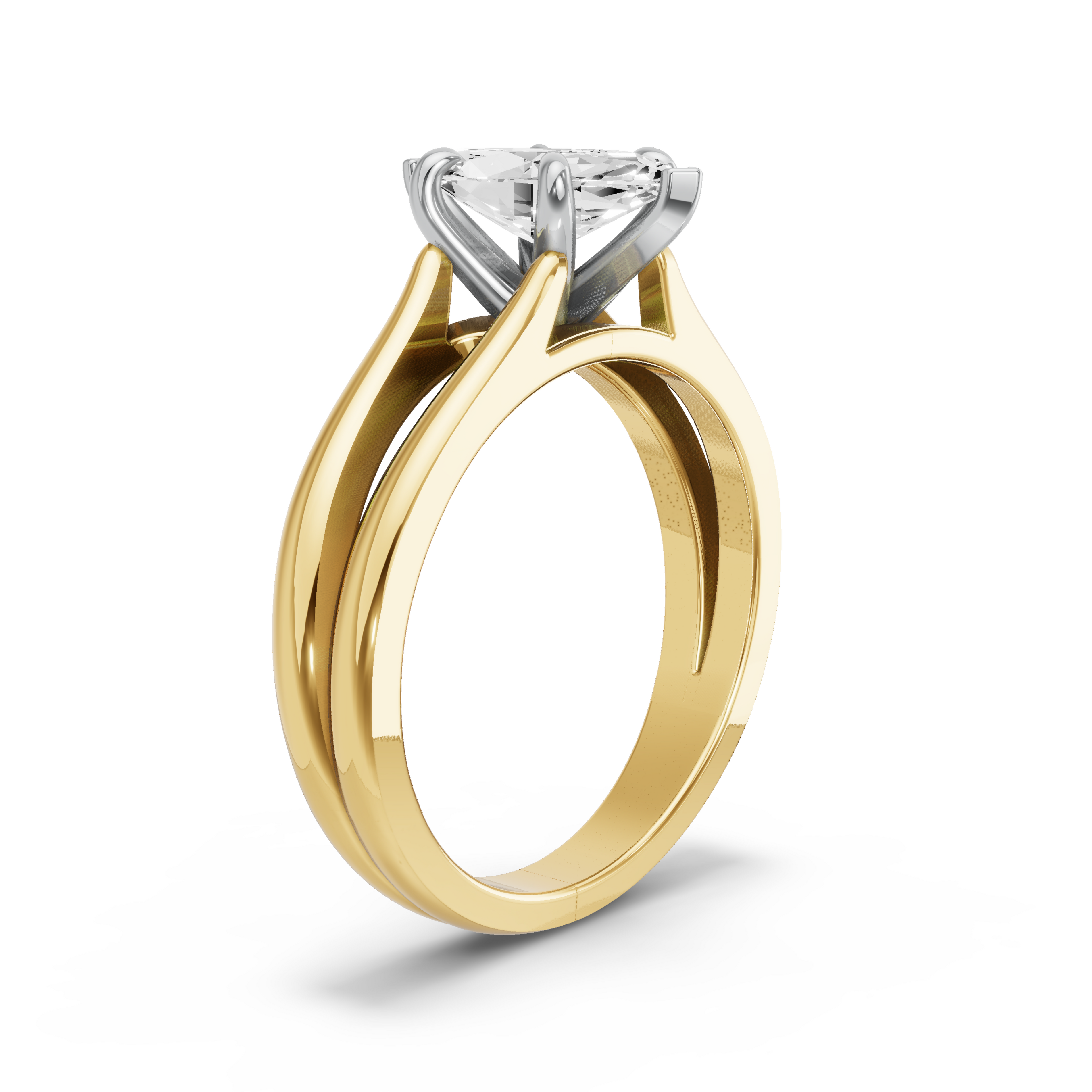 Image for Marquise Six Prong Ring with Split Ring Solitaire band in 18K Two Tone Yellow Gold