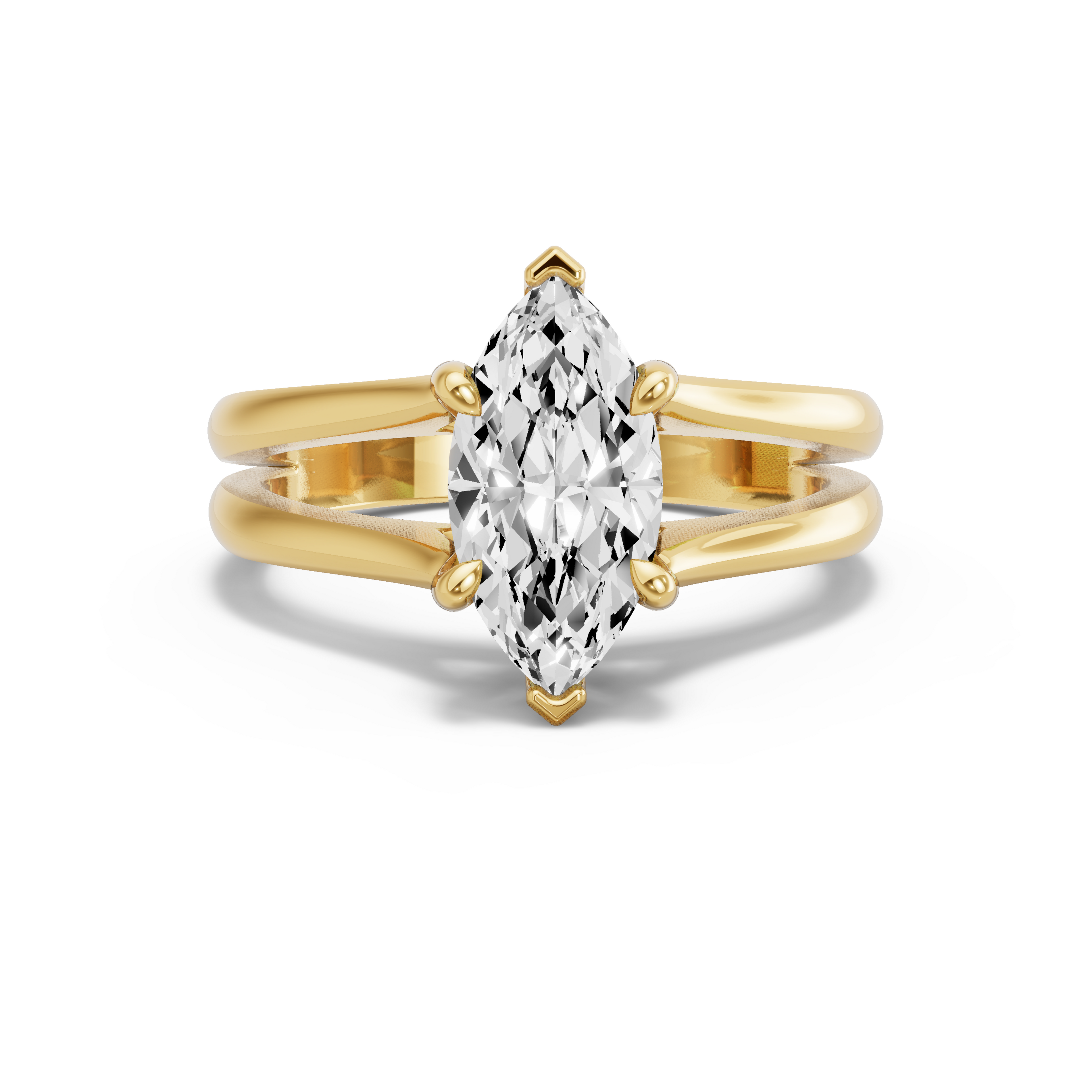 Image for Marquise Six Prong Ring with Split Ring Solitaire band in 14K Yellow Gold