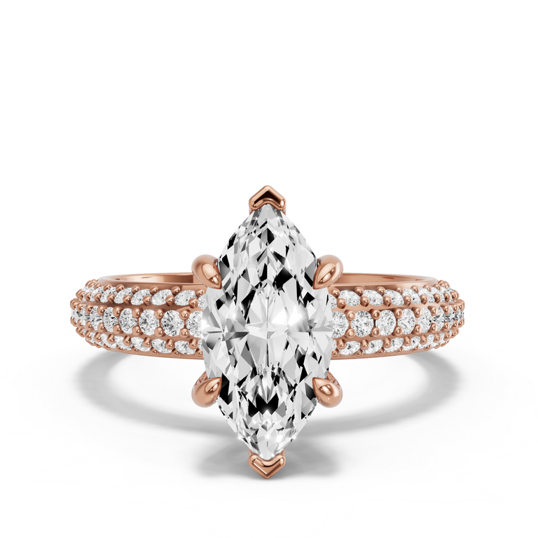 Image for Marquise Six Prong Ring with Triple Row Pave band