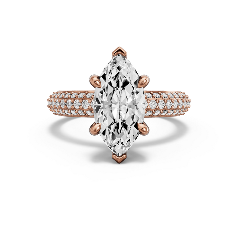 Image for Marquise Six Prong Ring with Triple Row Pave band in 10K Rose Gold