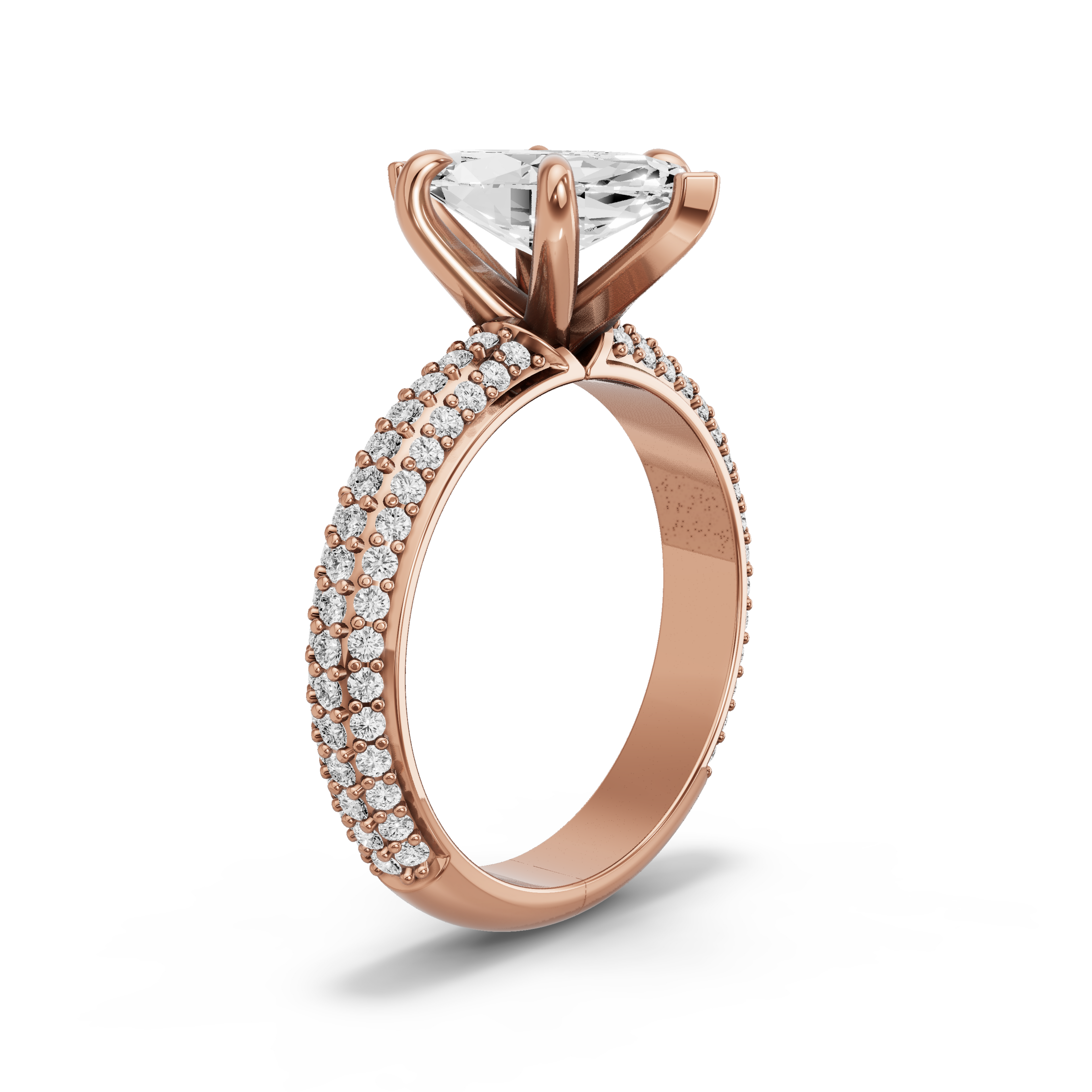 Image for Marquise Six Prong Ring with Triple Row Pave band in 10K Rose Gold