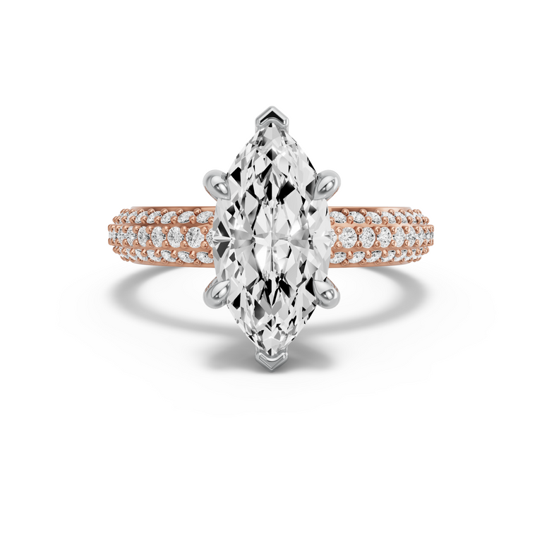 Image for Marquise Six Prong Ring with Triple Row Pave band in 10K Two Tone Rose Gold
