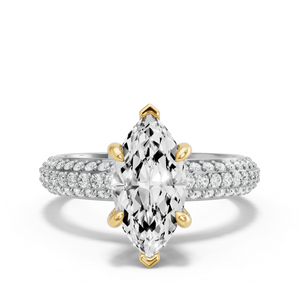 Image for Marquise Six Prong Ring with Triple Row Pave band
