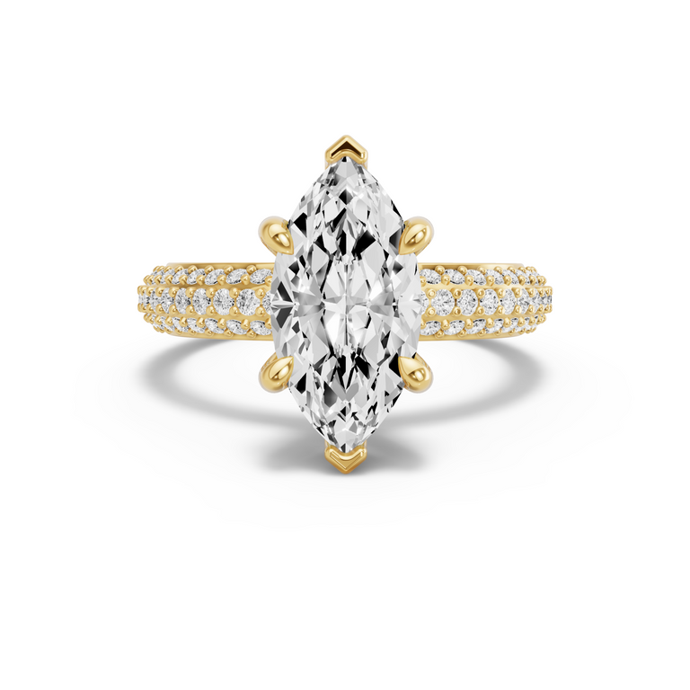 Image for Marquise Six Prong Ring with Triple Row Pave band in 14K Yellow Gold