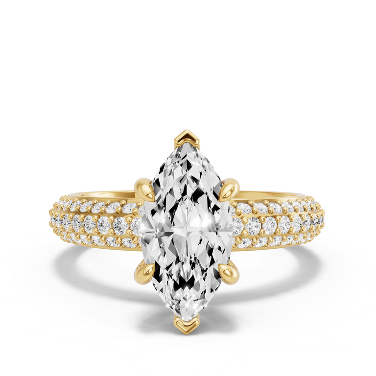 Image for Marquise Six Prong Ring with Triple Row Pave band