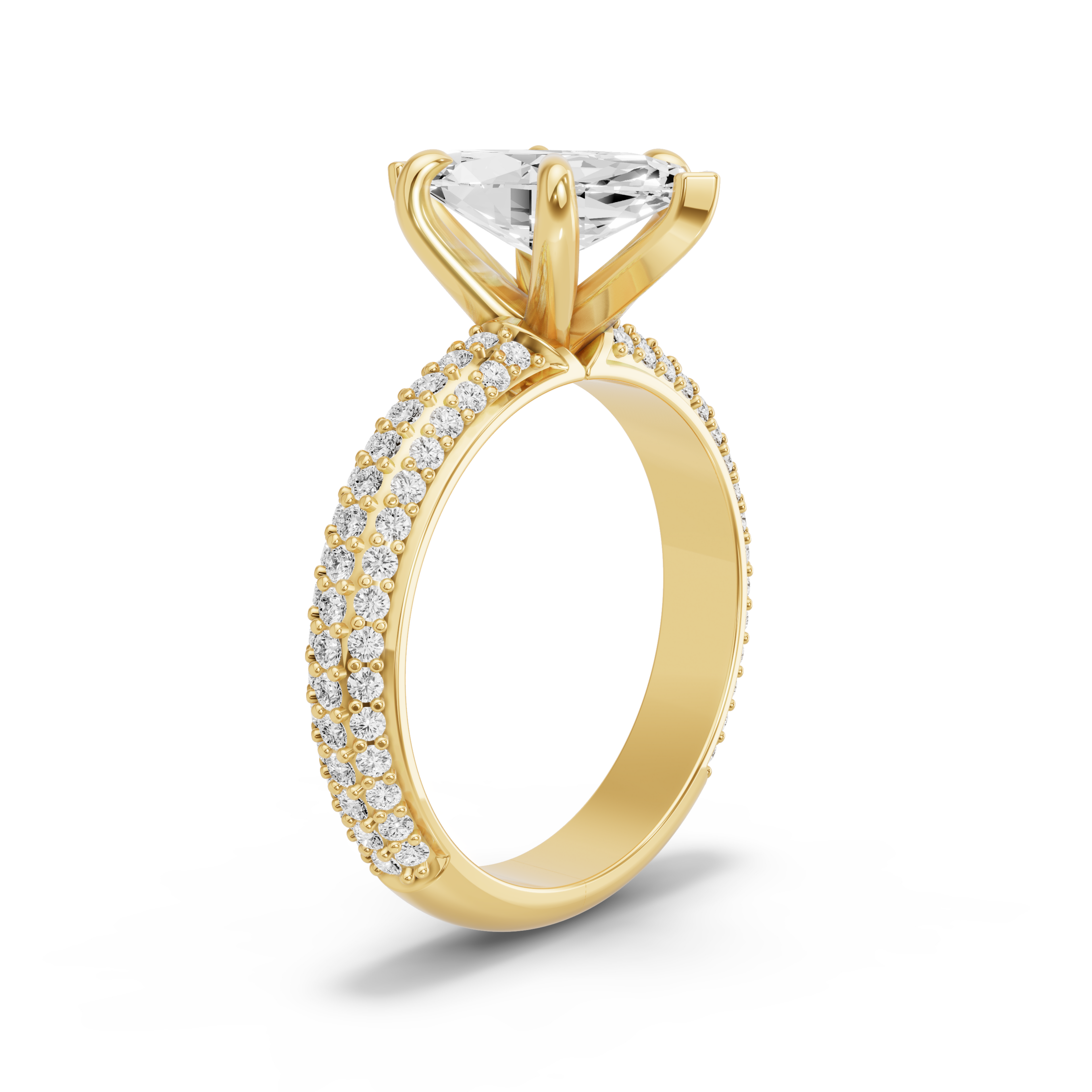 Image for Marquise Six Prong Ring with Triple Row Pave band in 14K Yellow Gold