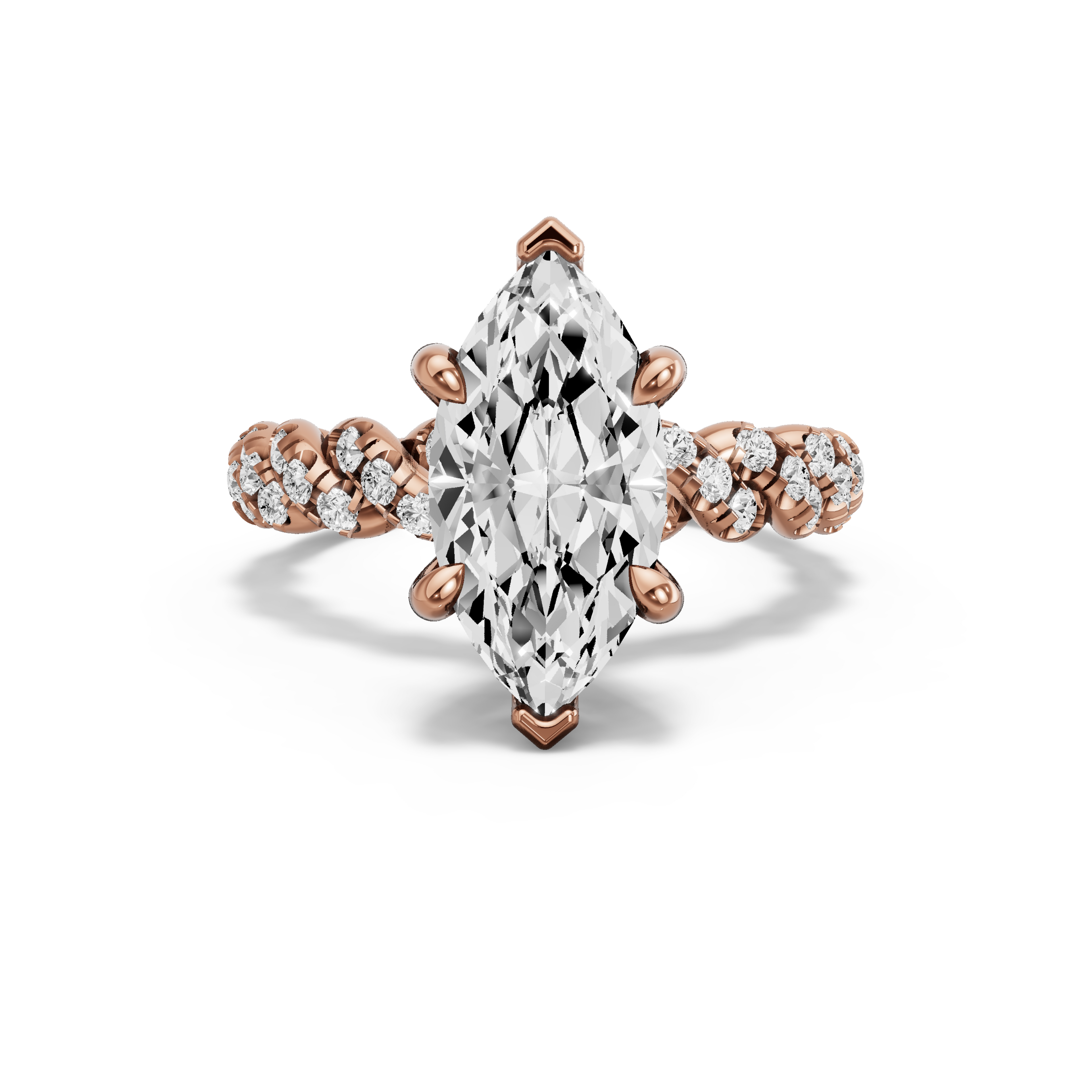 Image for Marquise Six Prong Ring with Twist Pave band in 18K Rose Gold