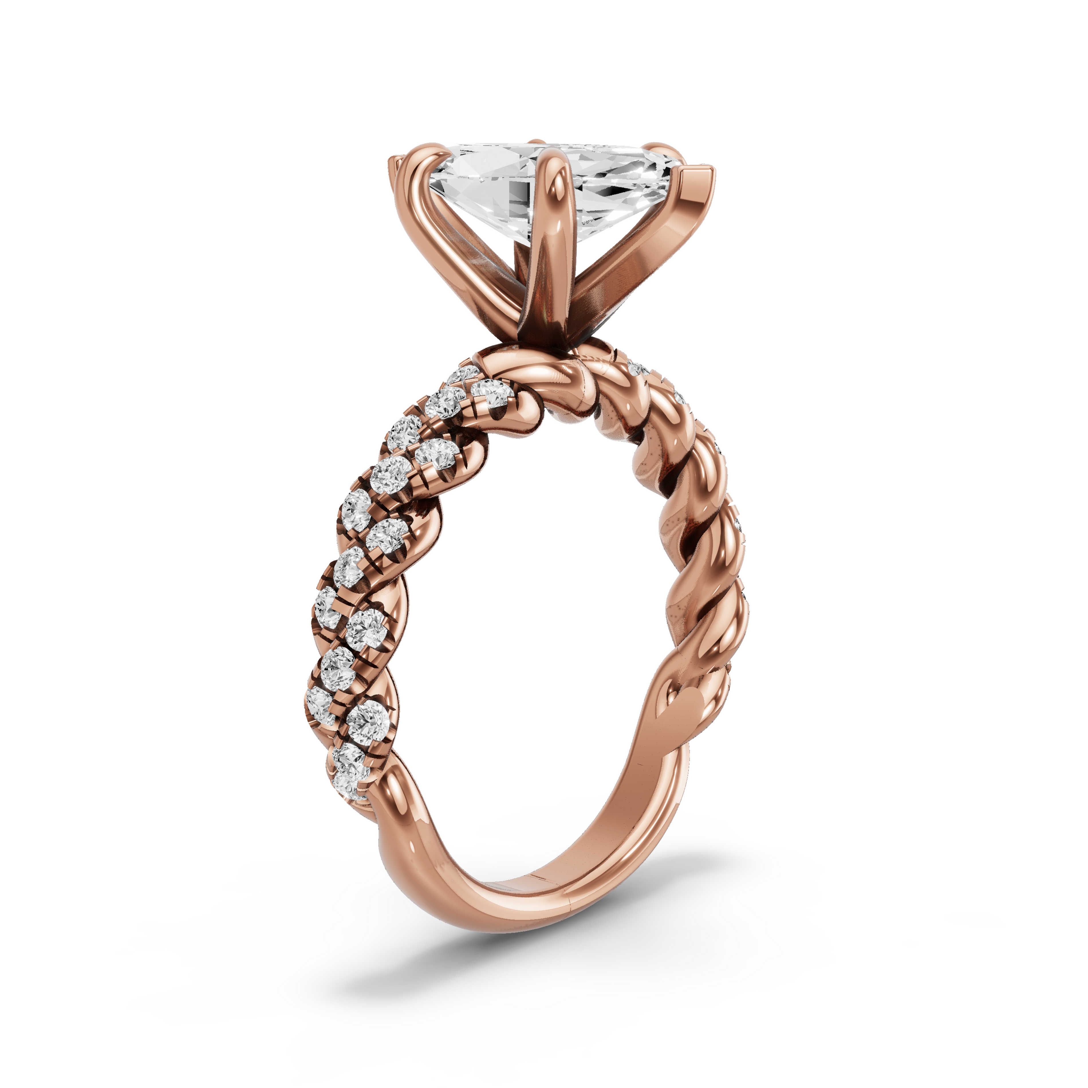 Image for Marquise Six Prong Ring with Twist Pave band in 10K Rose Gold