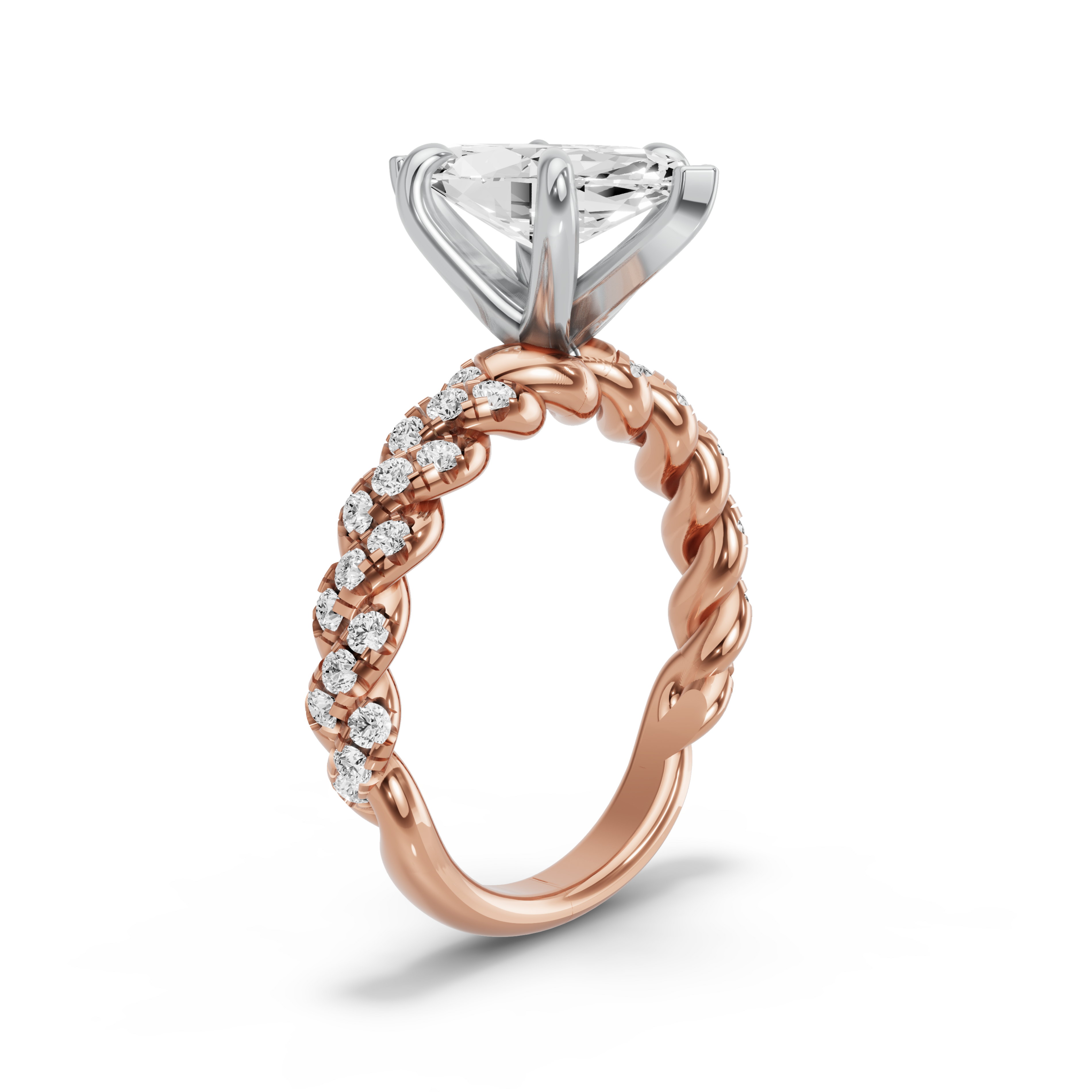 Image for Marquise Six Prong Ring with Twist Pave band in 10K Two Tone Rose Gold