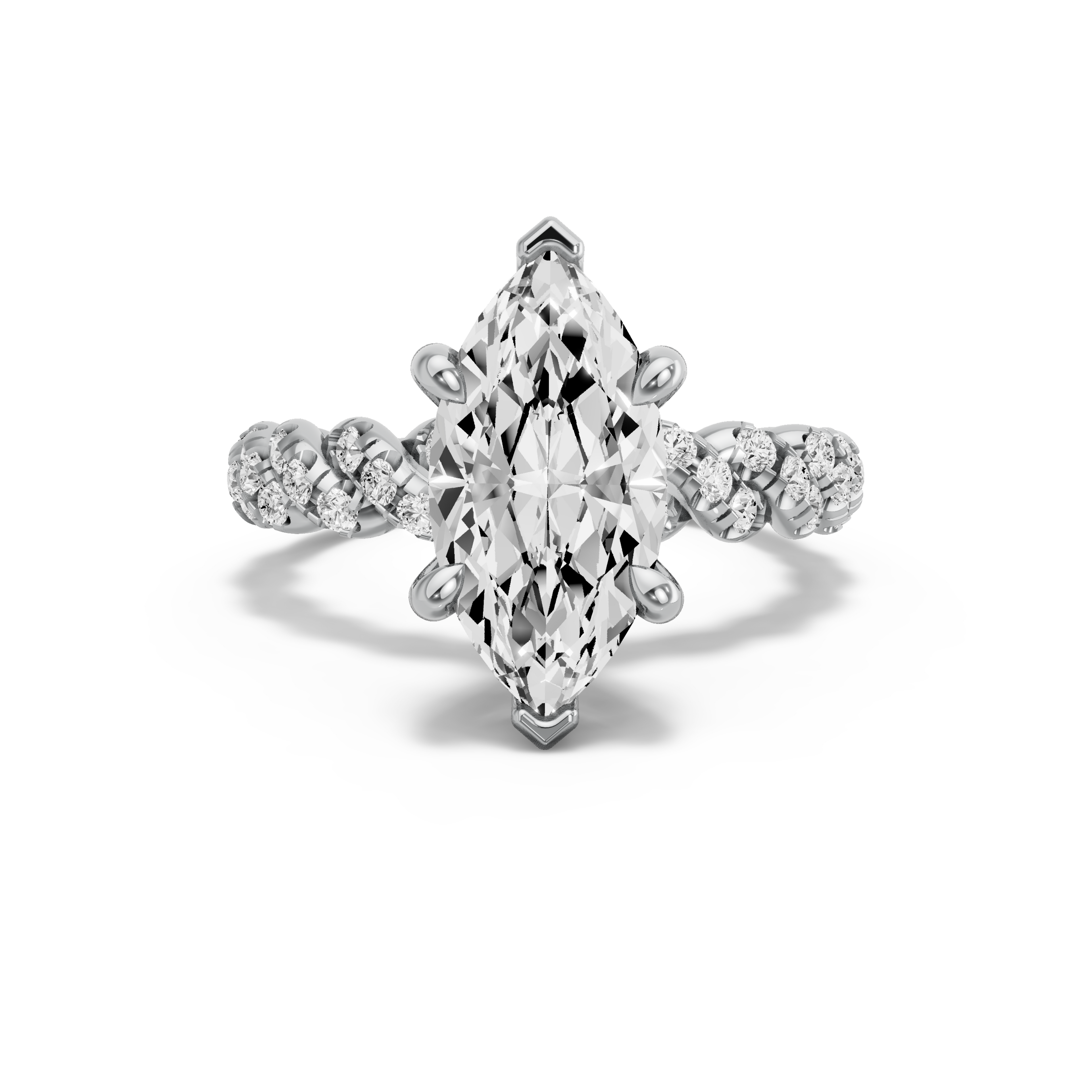 Image for Marquise Six Prong Ring with Twist Pave band in 18K White Gold