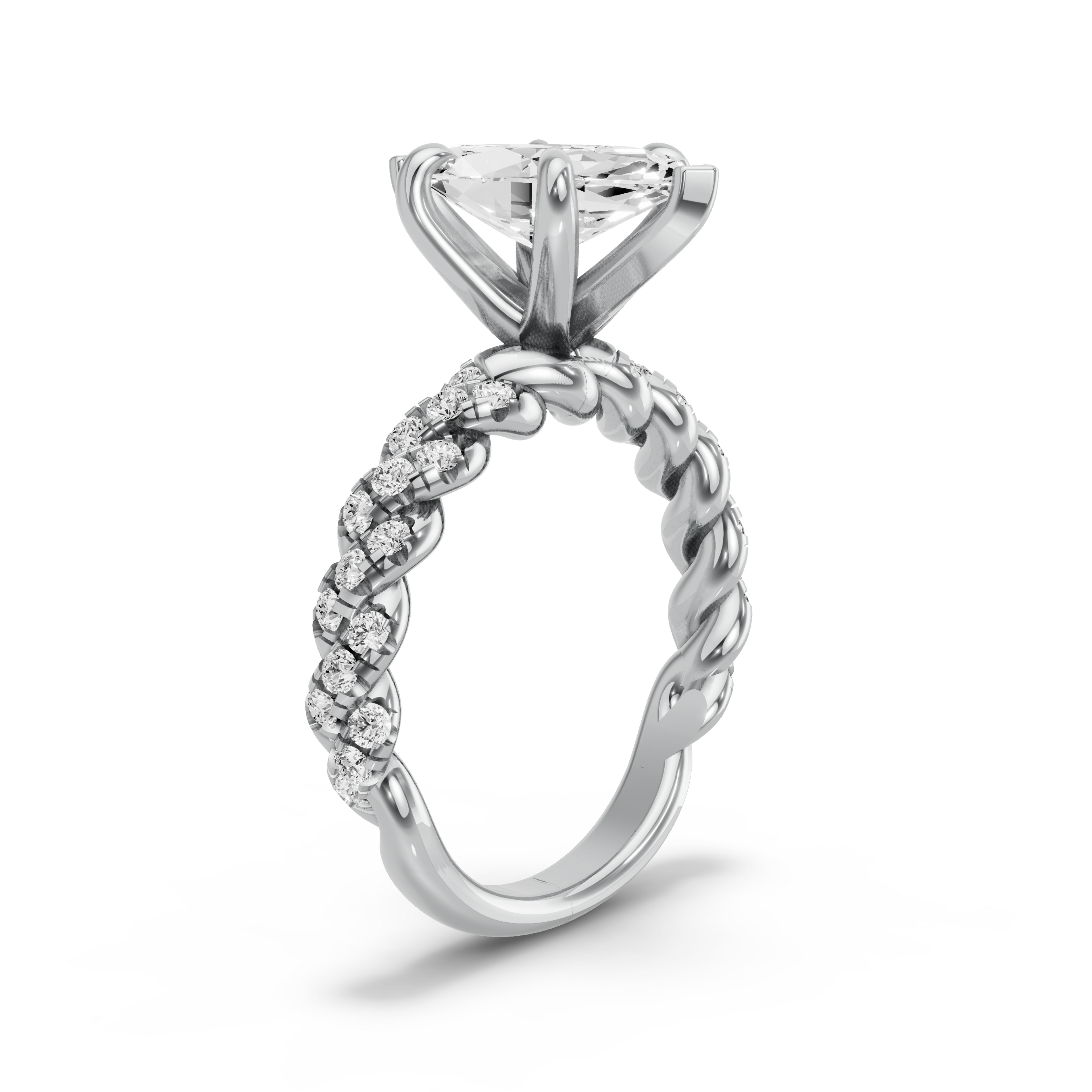 Image for Marquise Six Prong Ring with Twist Pave band in 950 Platinum