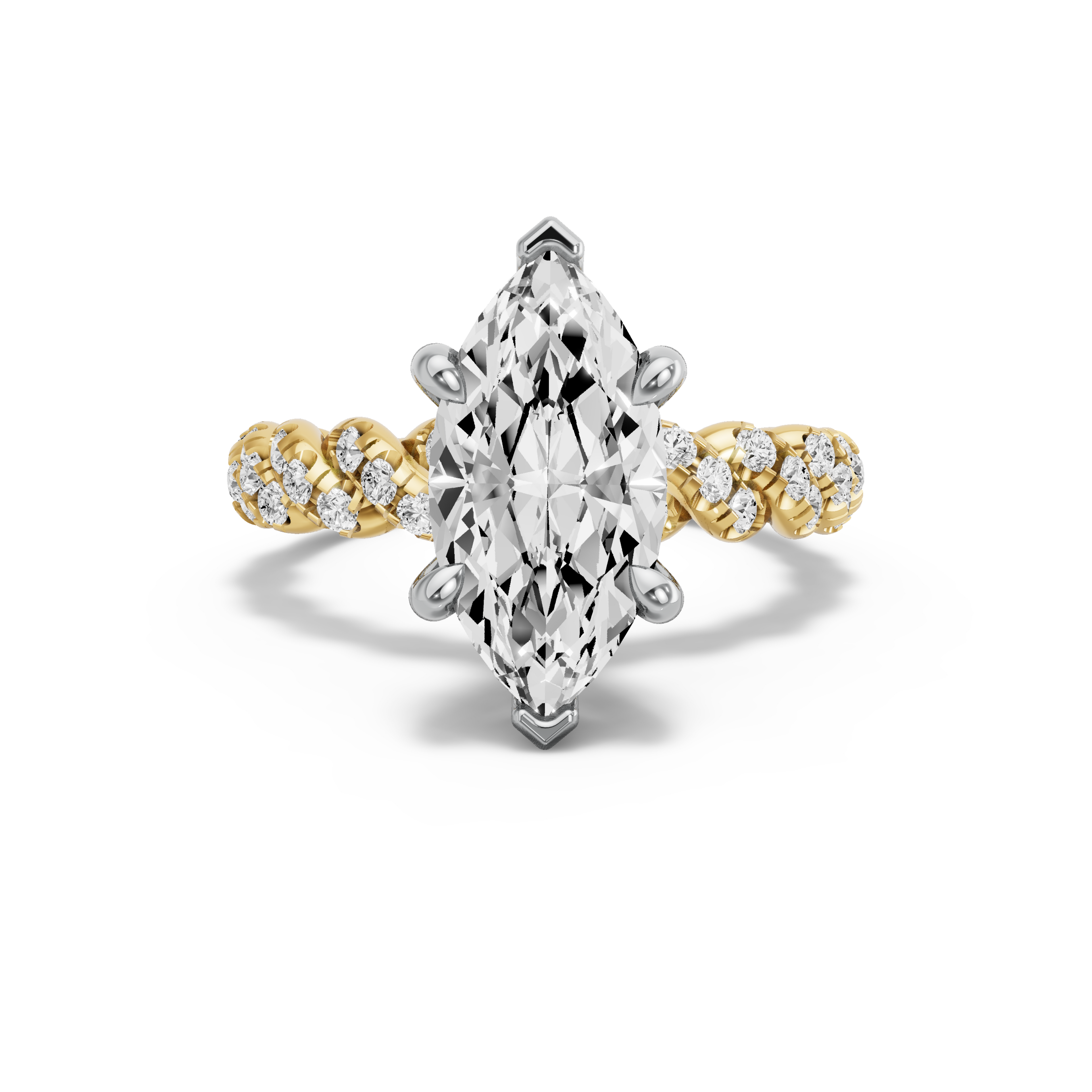 Image for Marquise Six Prong Ring with Twist Pave band in 10K Two Tone Yellow Gold