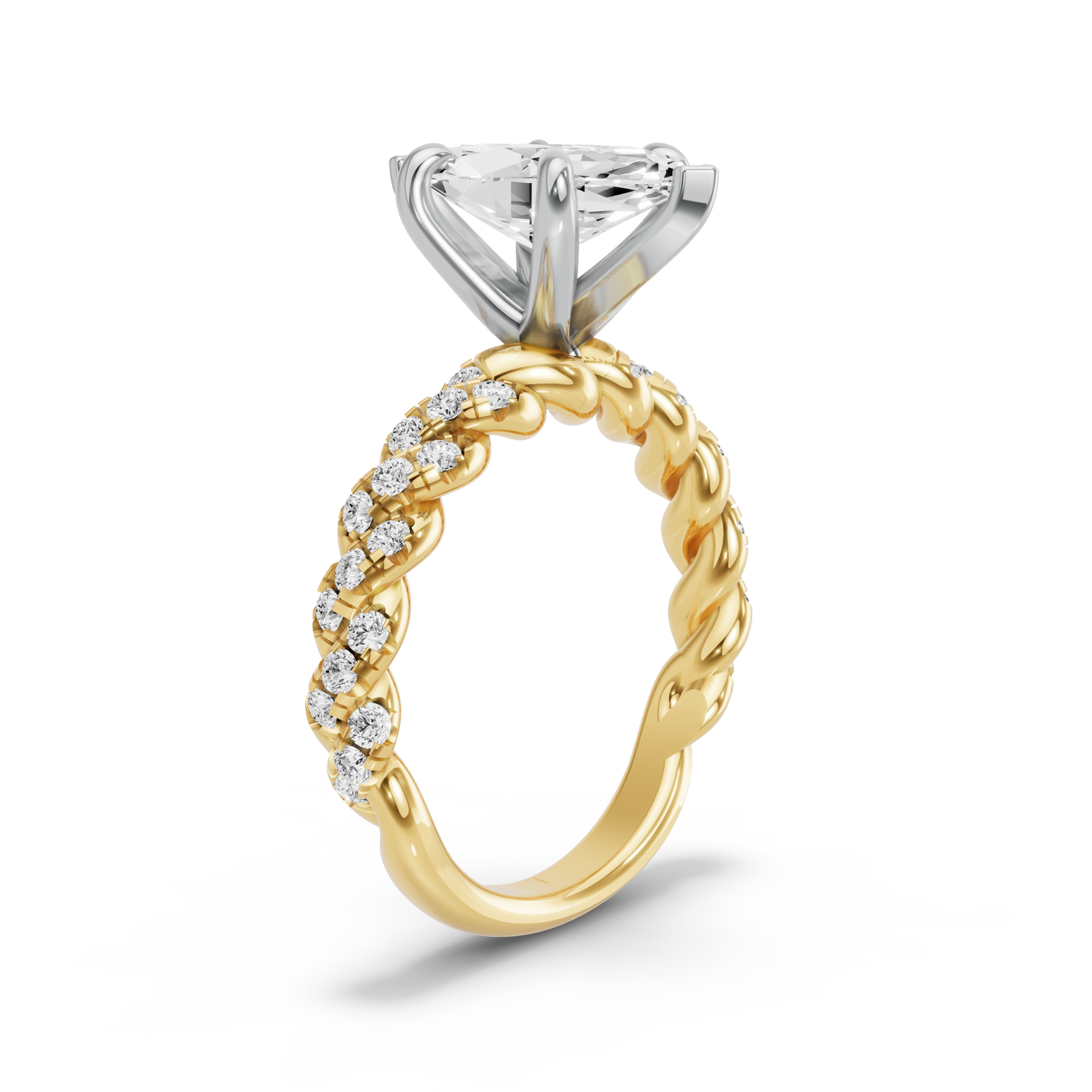 Image for Marquise Six Prong Ring with Twist Pave band in 18K Two Tone Yellow Gold