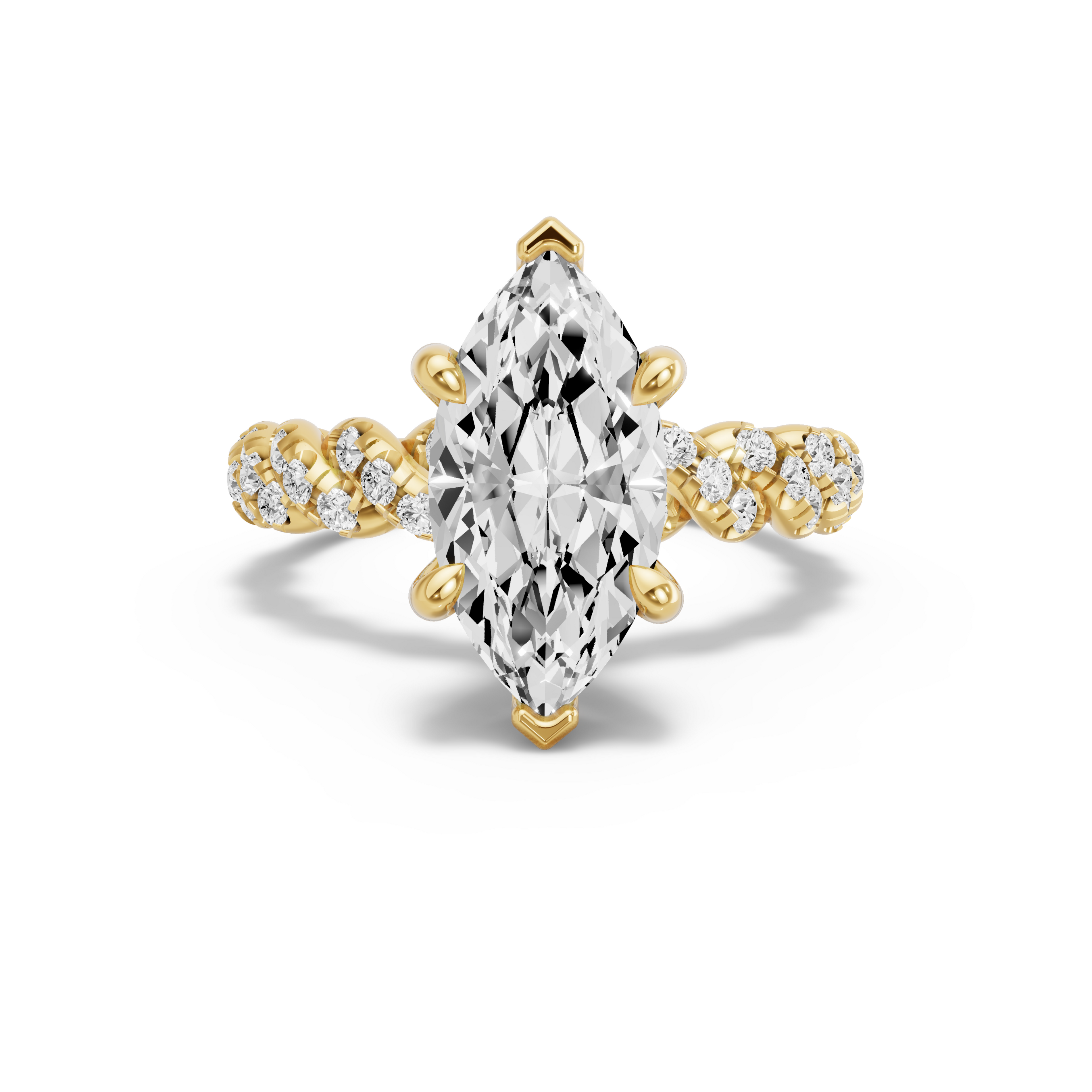Image for Marquise Six Prong Ring with Twist Pave band in 14K Yellow Gold