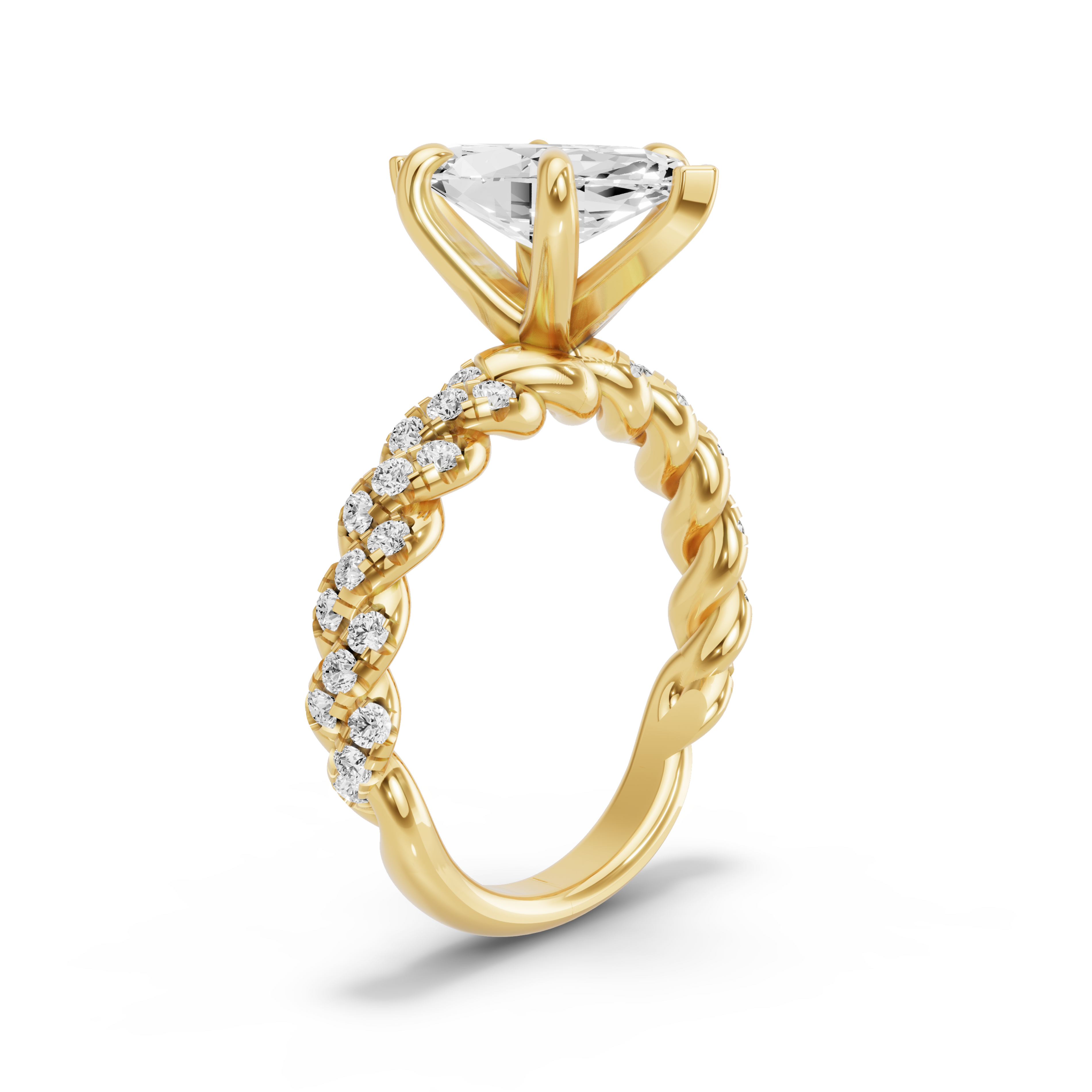 Image for Marquise Six Prong Ring with Twist Pave band in 10K Yellow Gold