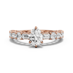 Image for Oval Six Prong Ring with Alternating Baguette band