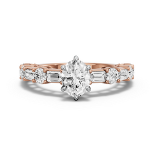 Image for Oval Six Prong Ring with Alternating Baguette band