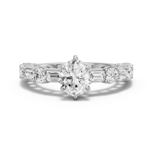 Image for Oval Six Prong Ring with Alternating Baguette band
