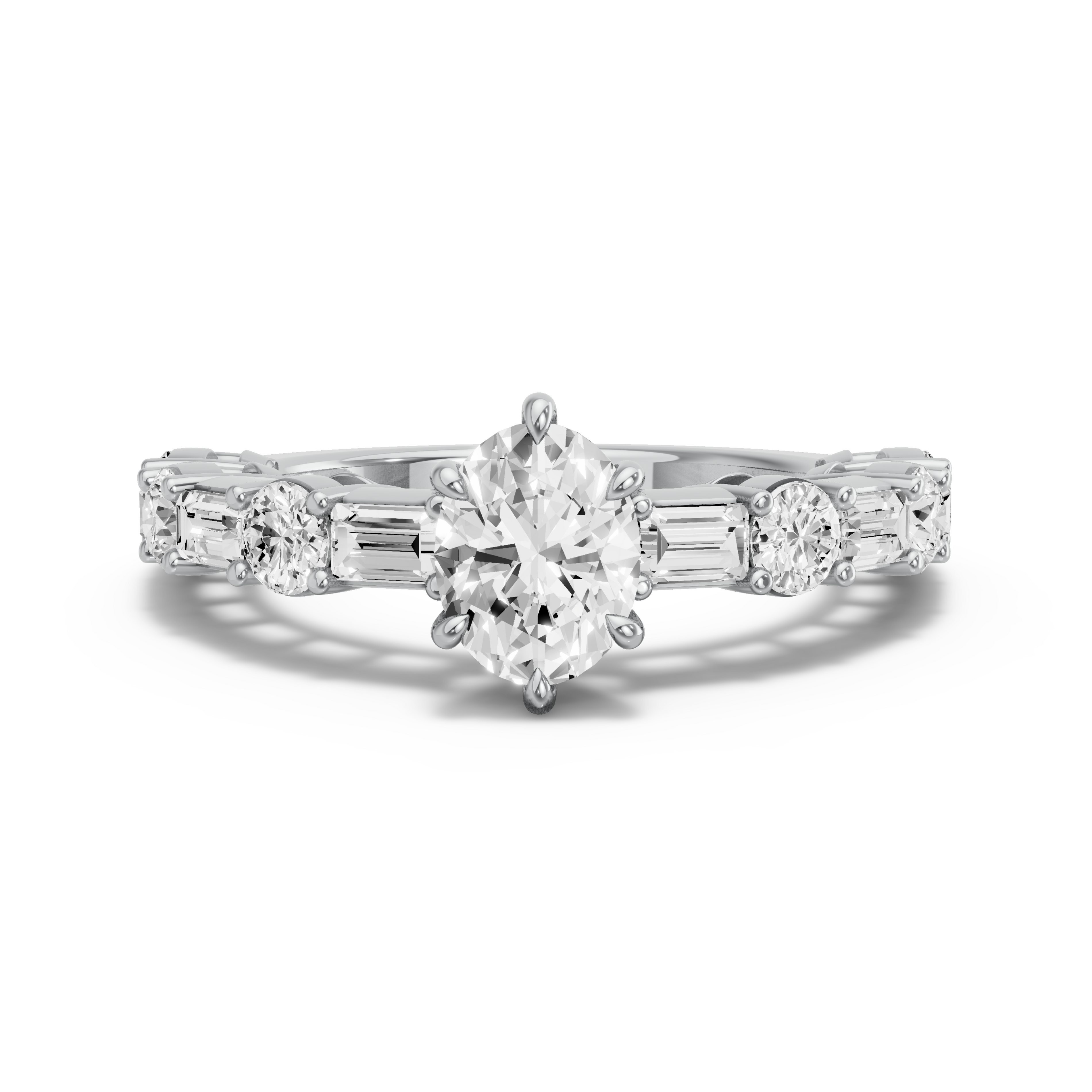 Image for Oval Six Prong Ring with Alternating Baguette band in 950 Platinum