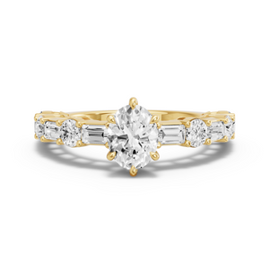 Image for Oval Six Prong Ring with Alternating Baguette band