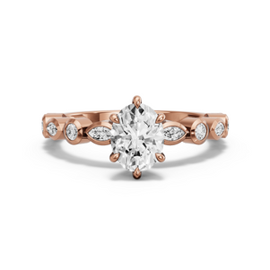 Image for Oval Six Prong Ring with Alternating Marquise band