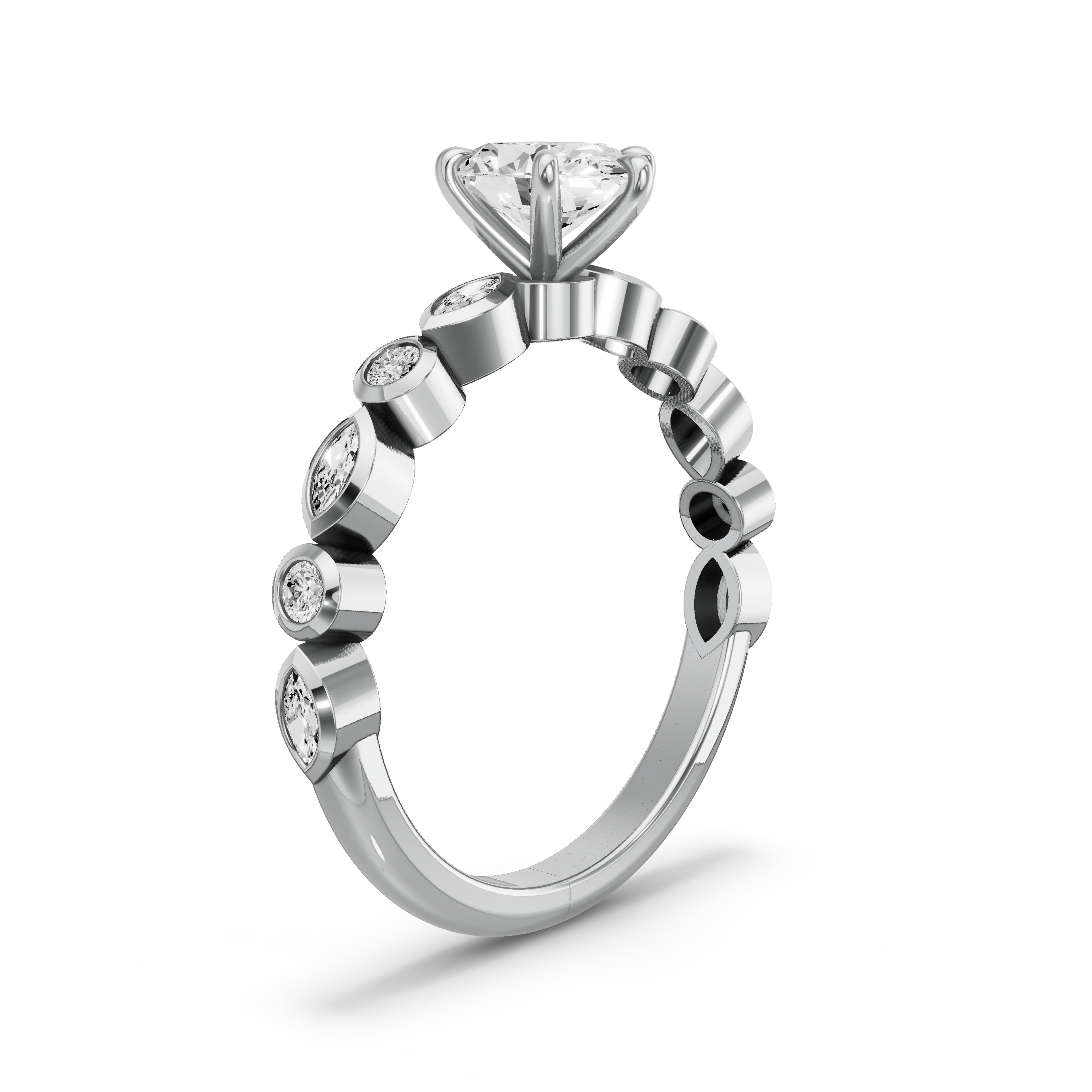 Image for Oval Six Prong Ring with Alternating Marquise band in 950 Platinum