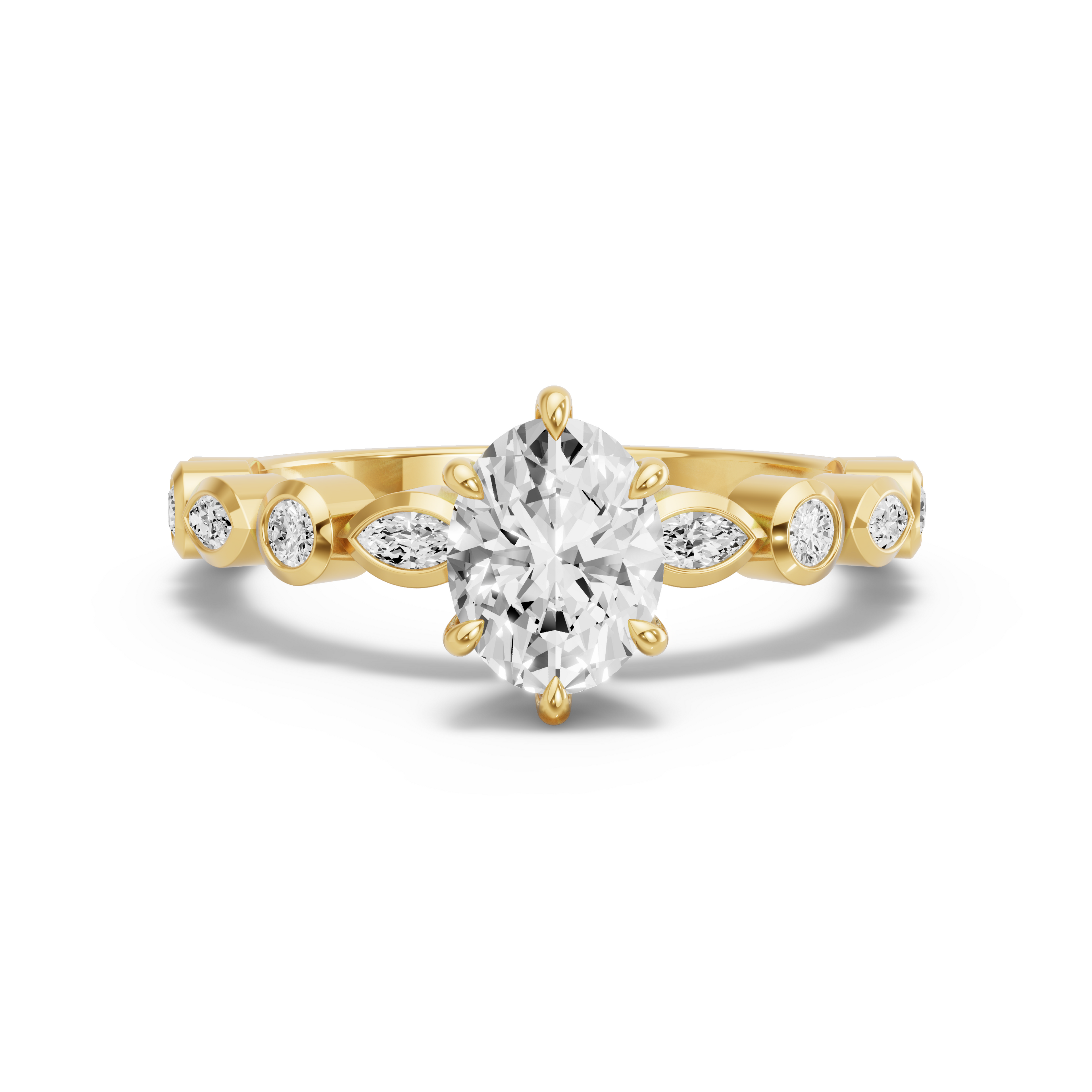 Image for Oval Six Prong Ring with Alternating Marquise band in 10K Yellow Gold