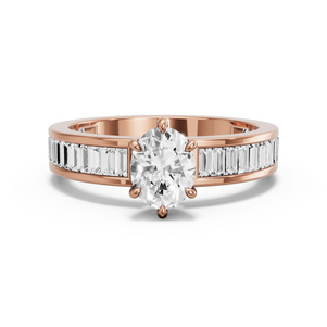 Image for Oval Six Prong Ring with Baguette Channel band