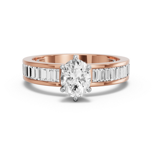 Image for Oval Six Prong Ring with Baguette Channel band