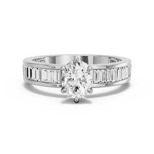 Image for Oval Six Prong Ring with Baguette Channel band