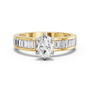 Image for Oval Six Prong Ring with Baguette Channel band