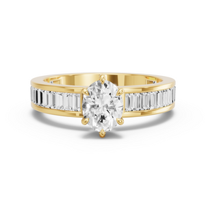 Image for Oval Six Prong Ring with Baguette Channel band