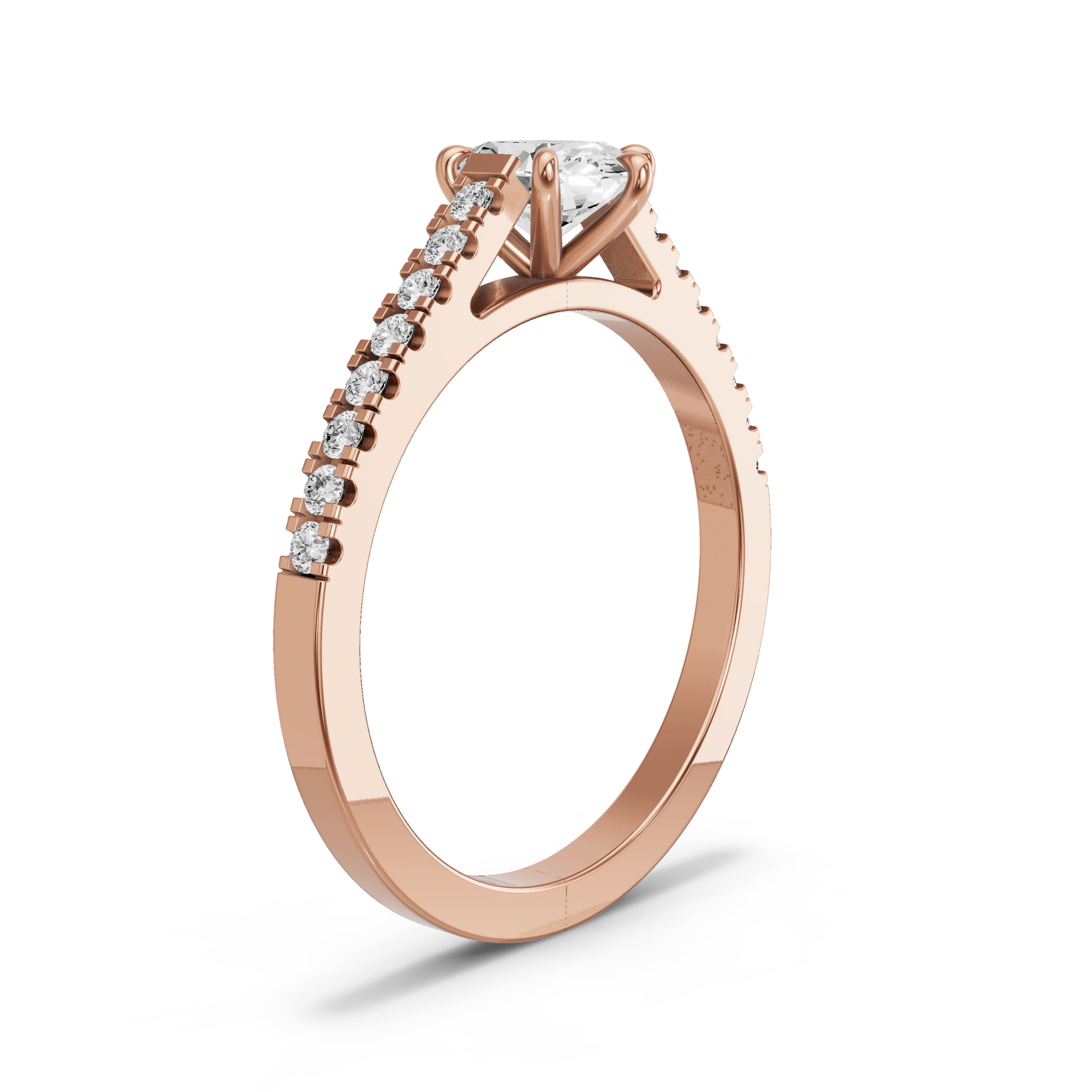 Image for Oval Six Prong Ring with Cathedral Pave band in 10K Rose Gold