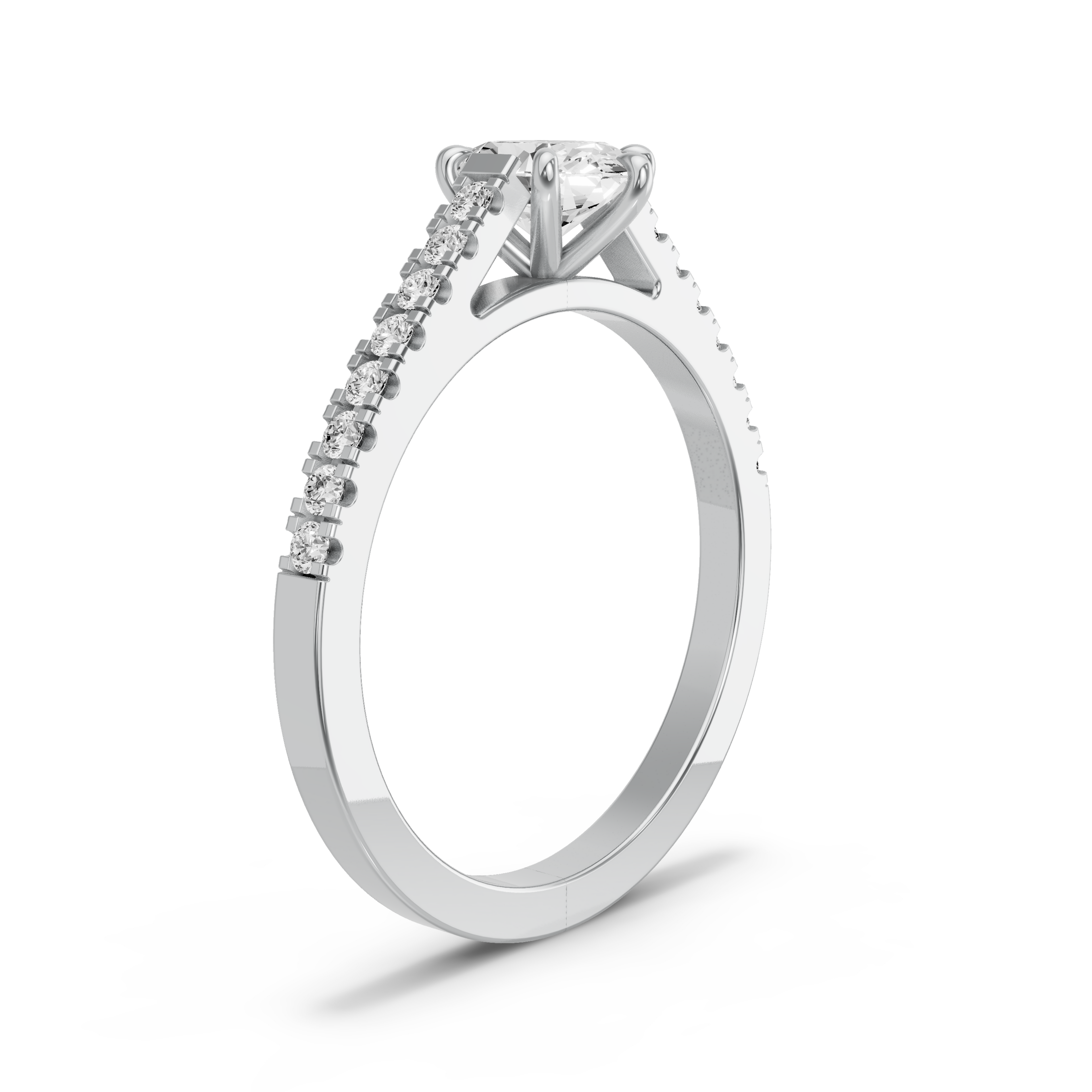 Image for Oval Six Prong Ring with Cathedral Pave band in 10K White Gold