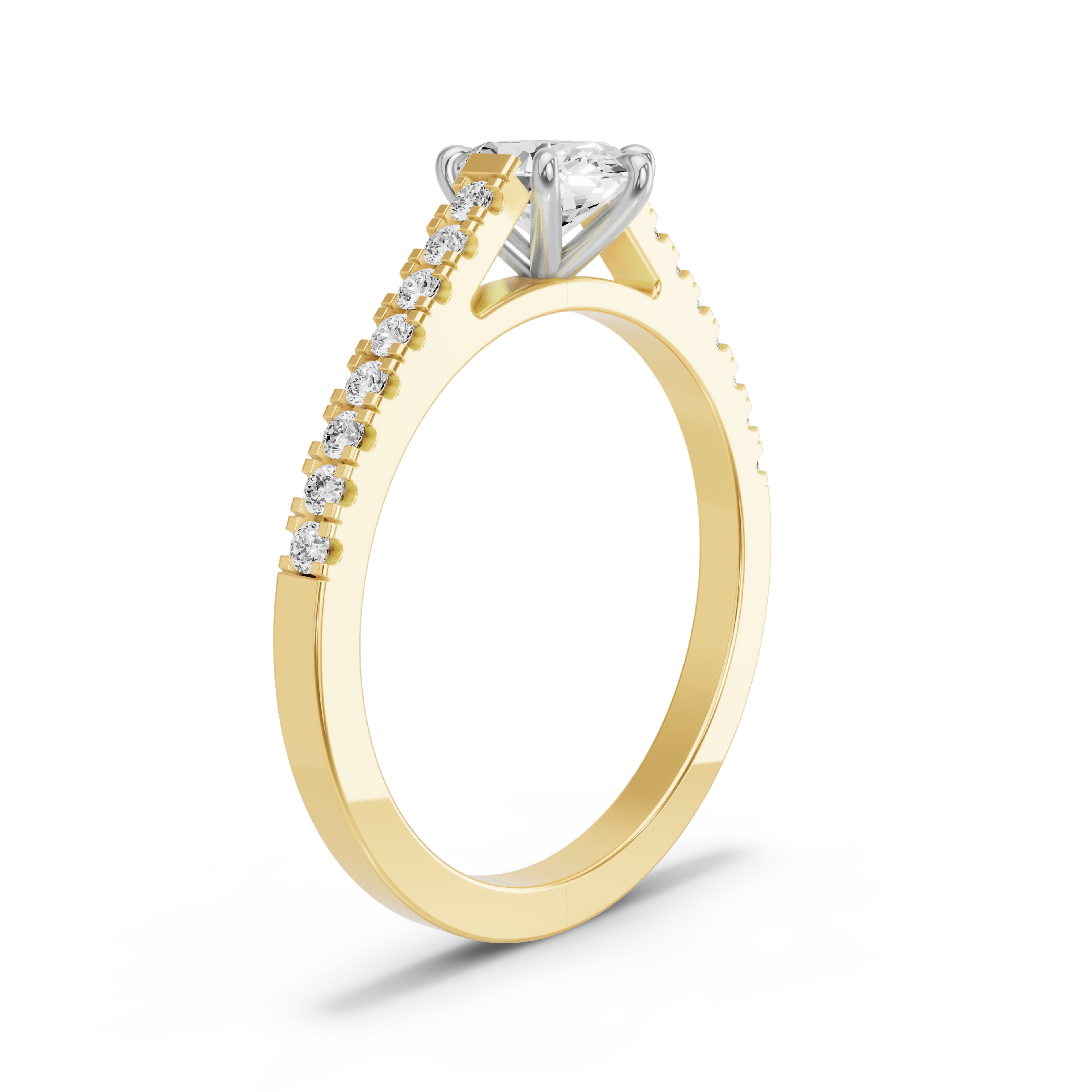 Image for Oval Six Prong Ring with Cathedral Pave band in 14K Two Tone Yellow Gold