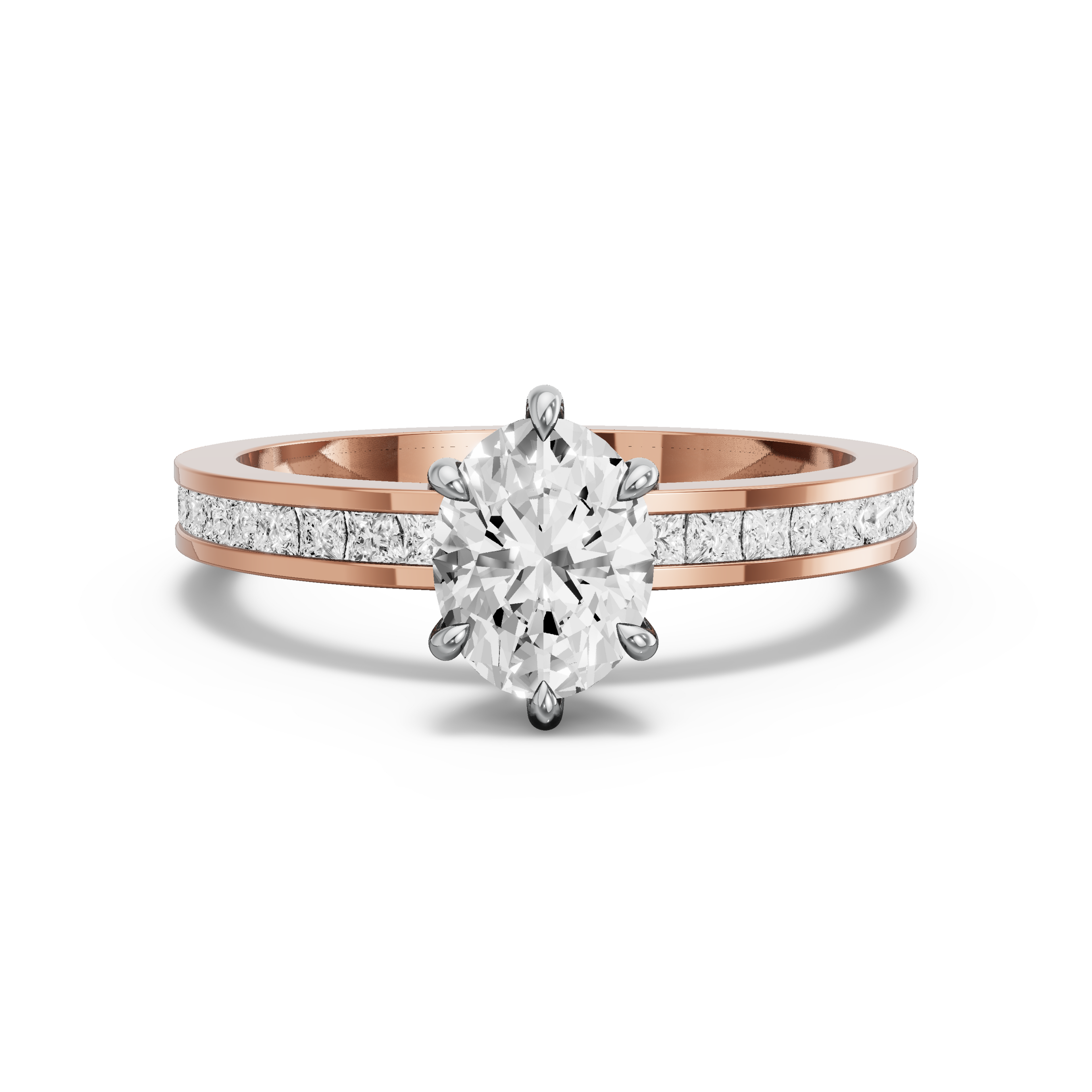 Image for Oval Six Prong Ring with Channel band in 18K Two Tone Rose Gold