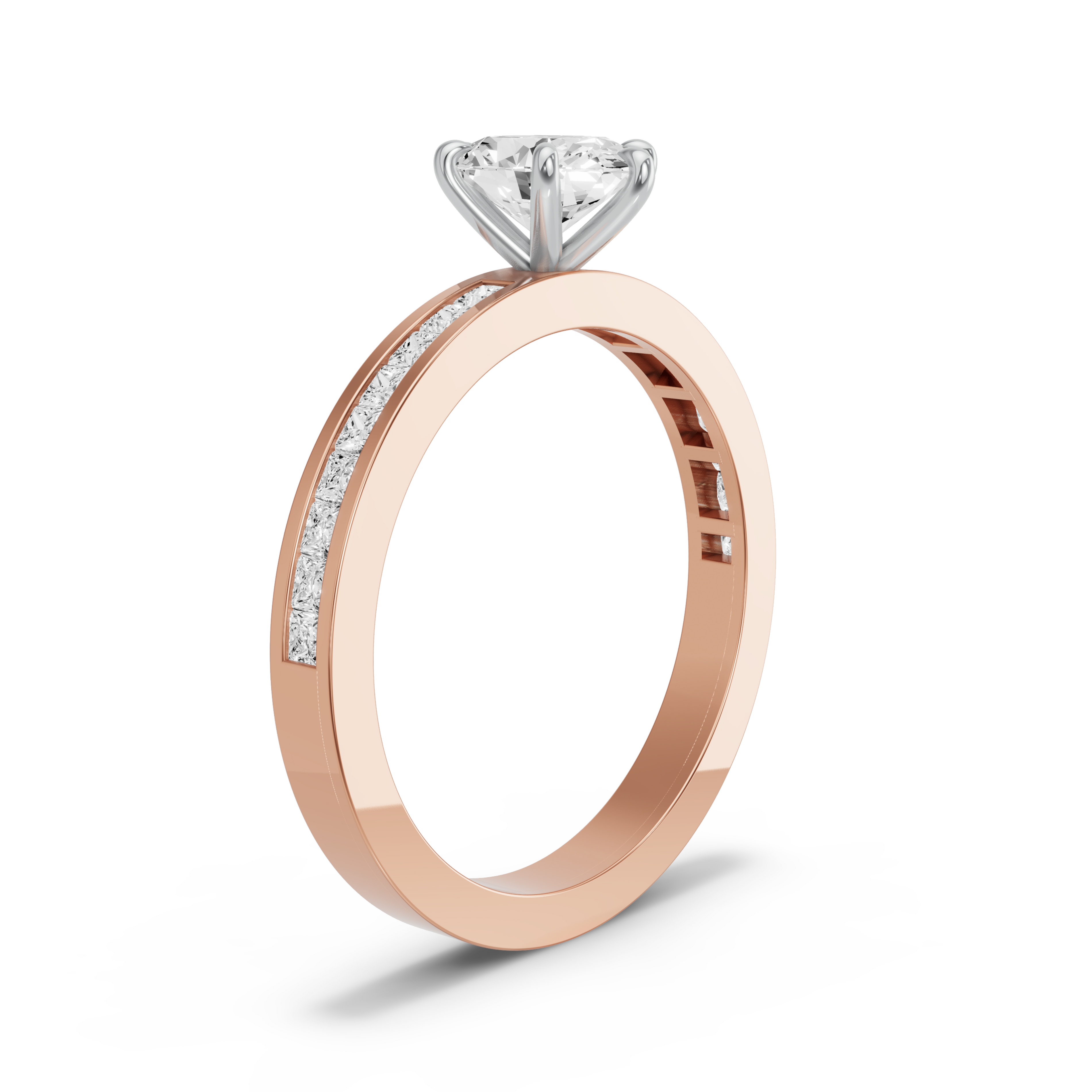Image for Oval Six Prong Ring with Channel band in 14K Two Tone Rose Gold